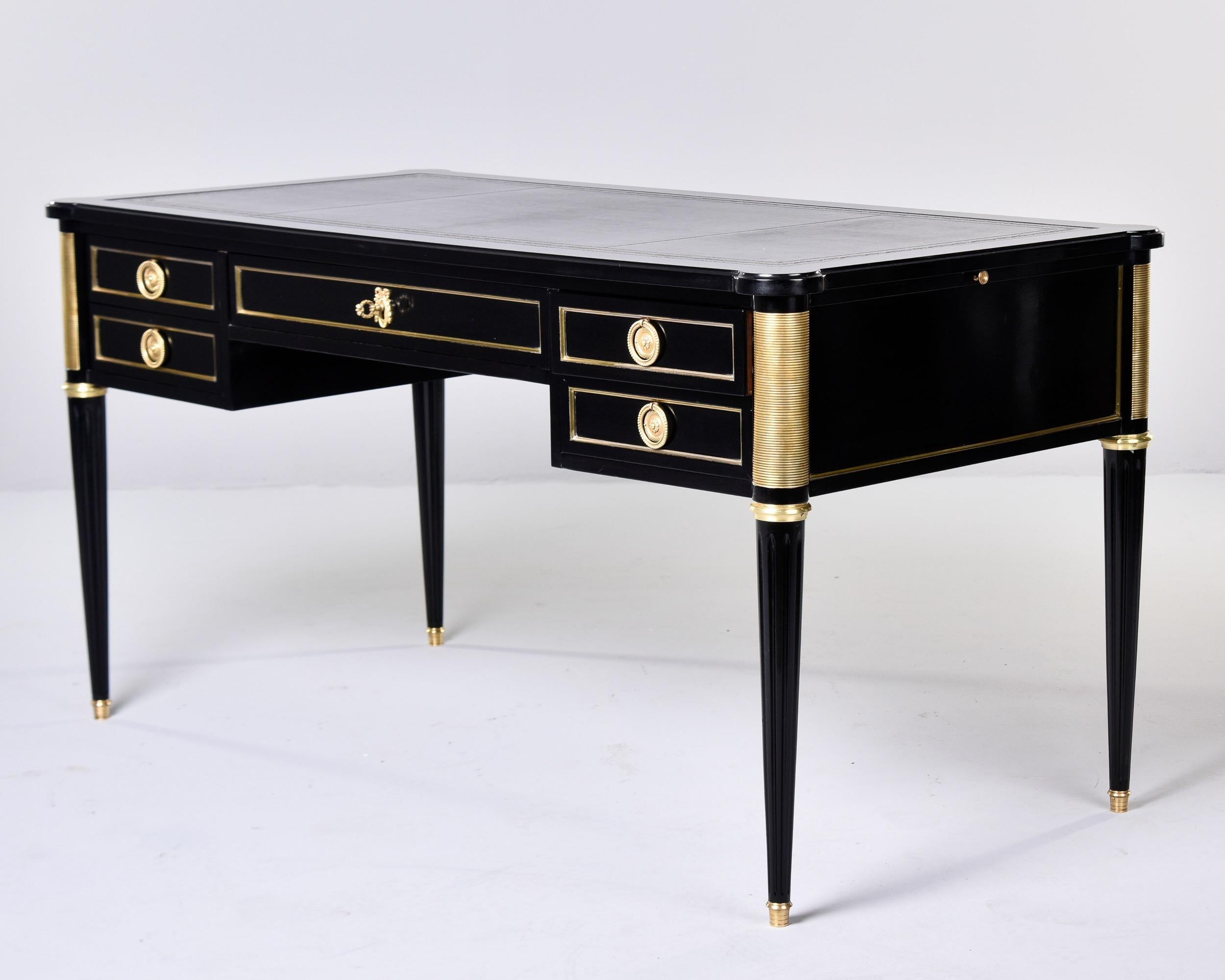 19th C Louis XVI Style Ebonised Desk with Brass Mounts and New Leather Top  For Sale 3