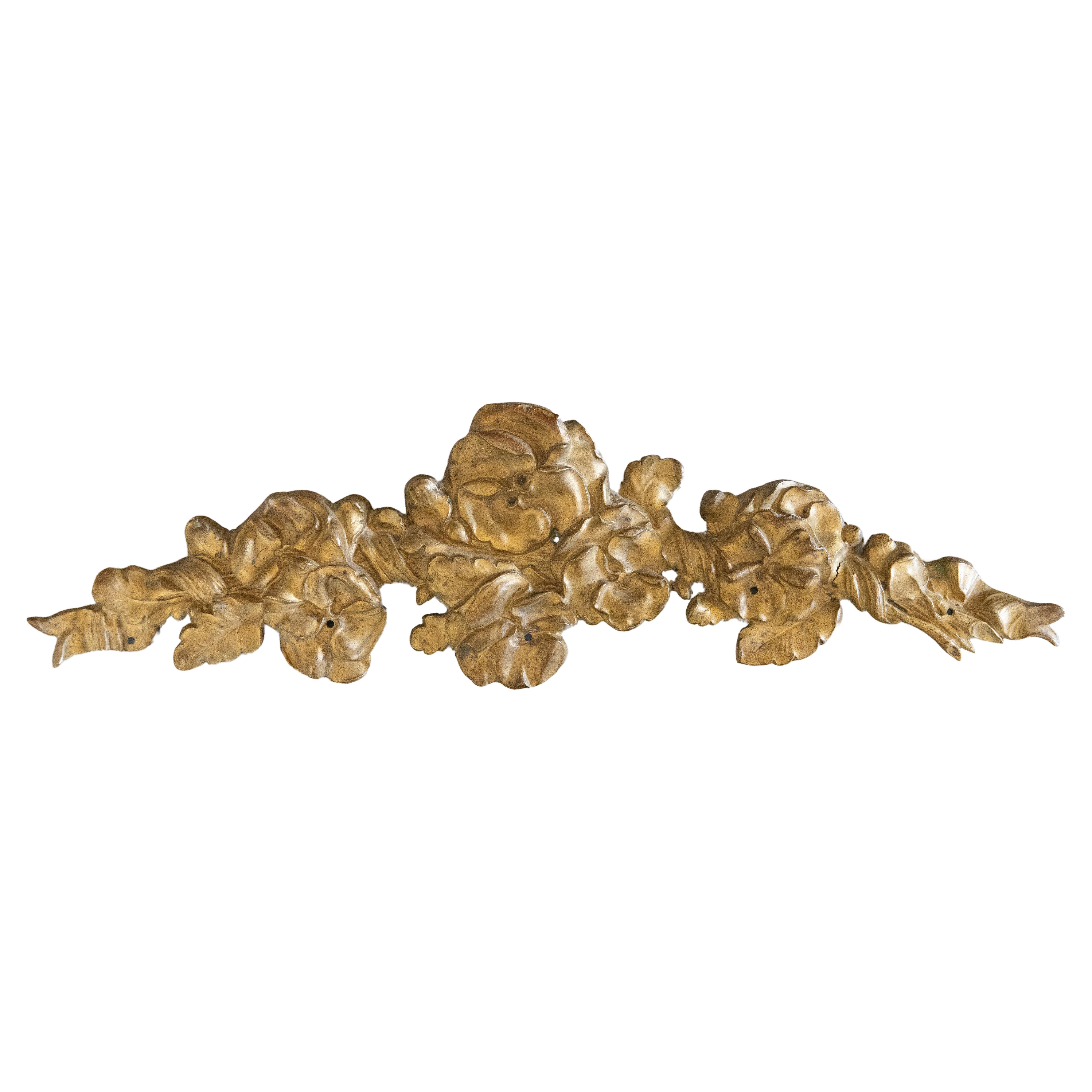 19th C. Louis XVI Style French Gilt Bronze Floral Garland Wall Swag Ornament For Sale