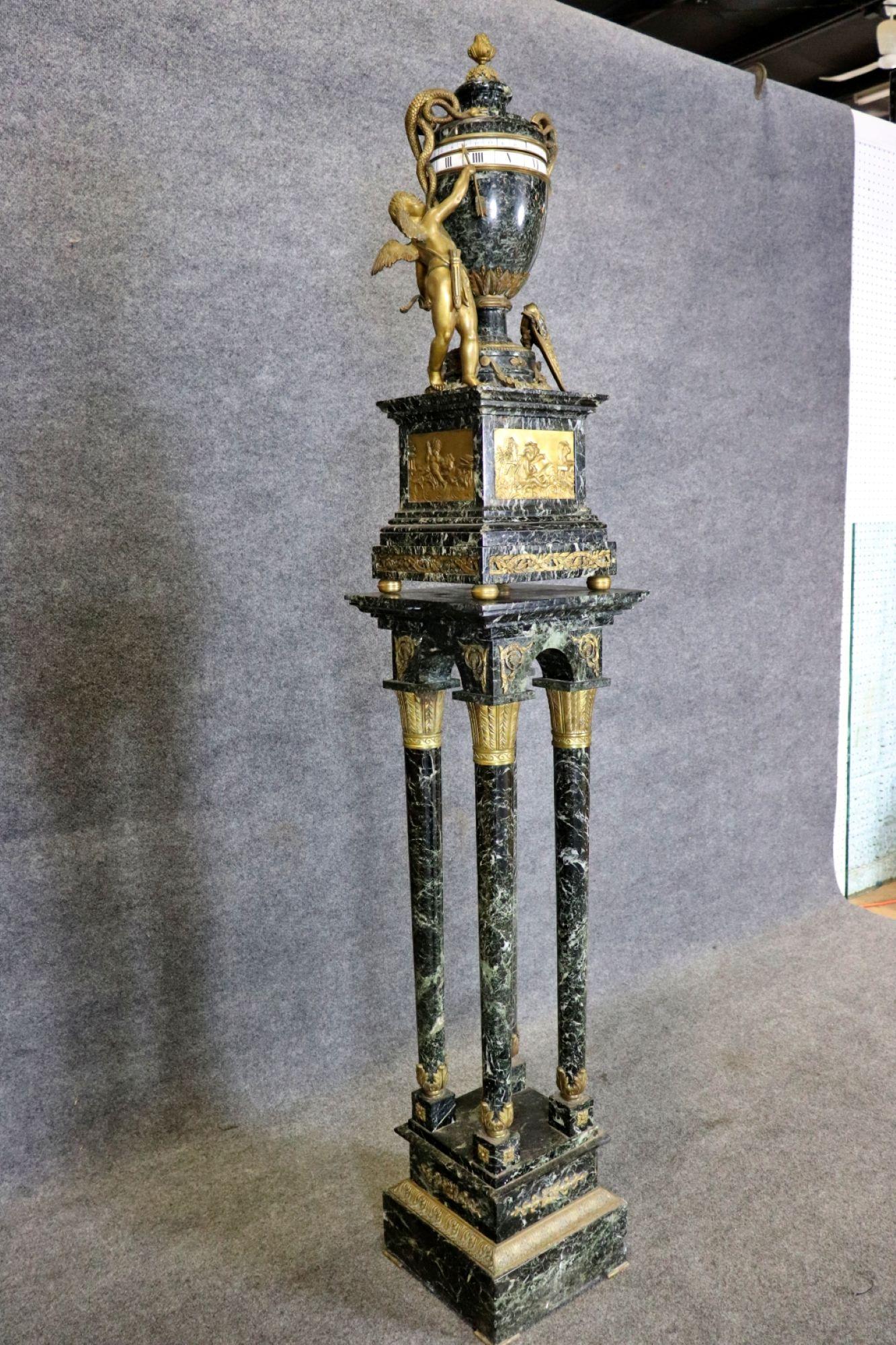 19TH C. Louis XVI Style Gilt Bronze & Green Marble Rotary Clock For Sale 4