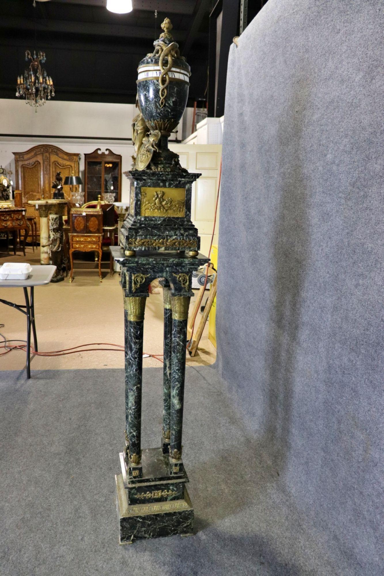 19TH C. Louis XVI Style Gilt Bronze & Green Marble Rotary Clock For Sale 5