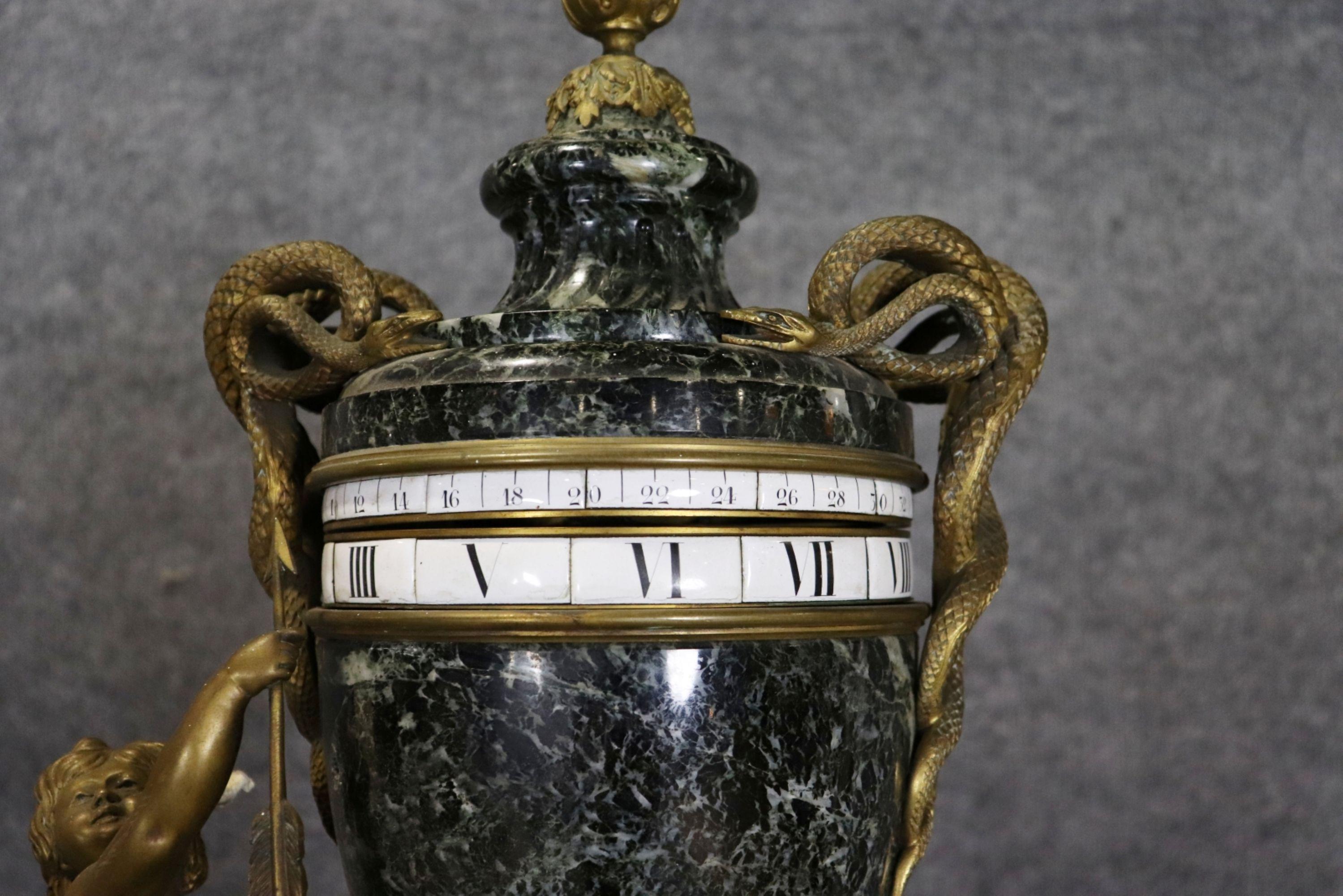 19TH C. Louis XVI Style Gilt Bronze & Green Marble Rotary Clock For Sale 7