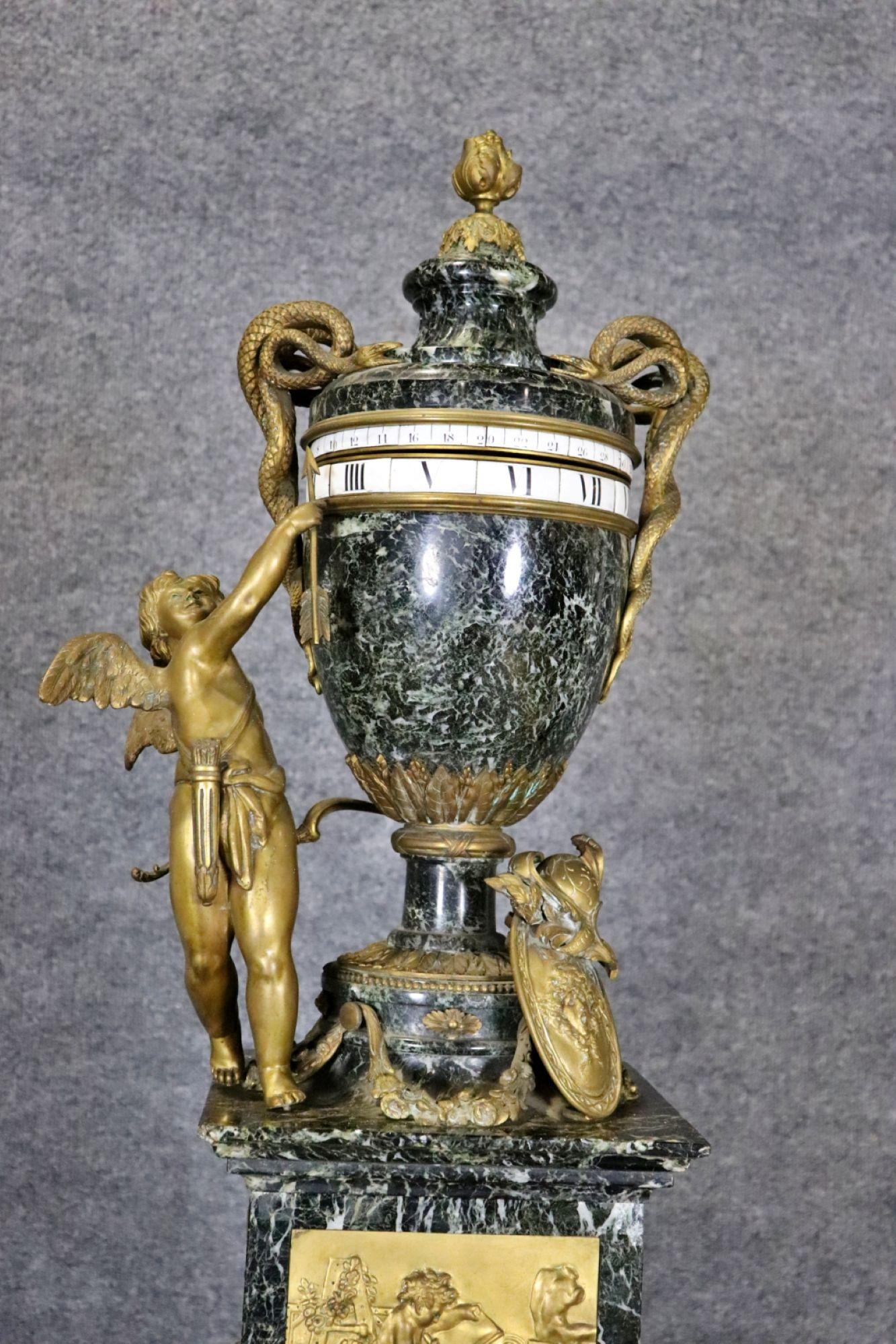 Neoclassical Revival 19TH C. Louis XVI Style Gilt Bronze & Green Marble Rotary Clock For Sale