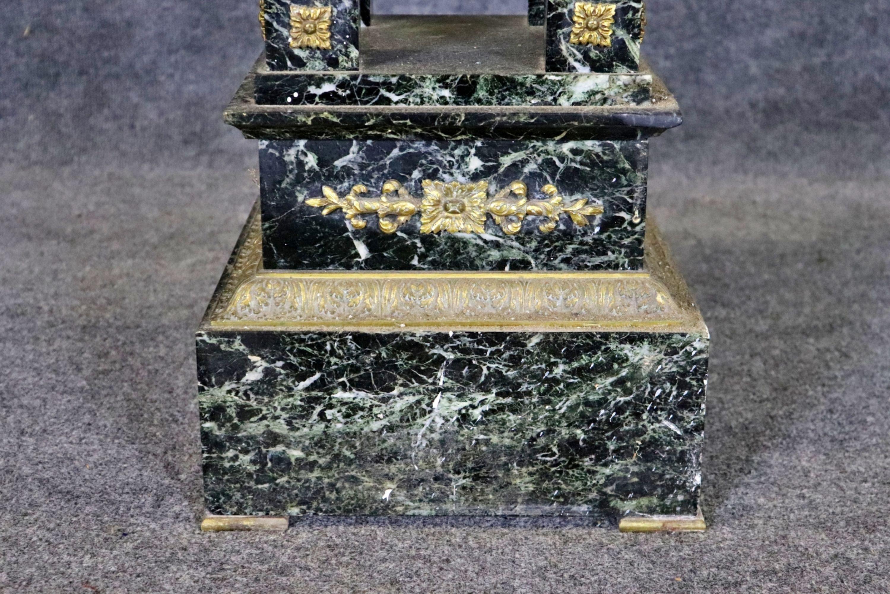 19TH C. Louis XVI Style Gilt Bronze & Green Marble Rotary Clock In Good Condition For Sale In Swedesboro, NJ