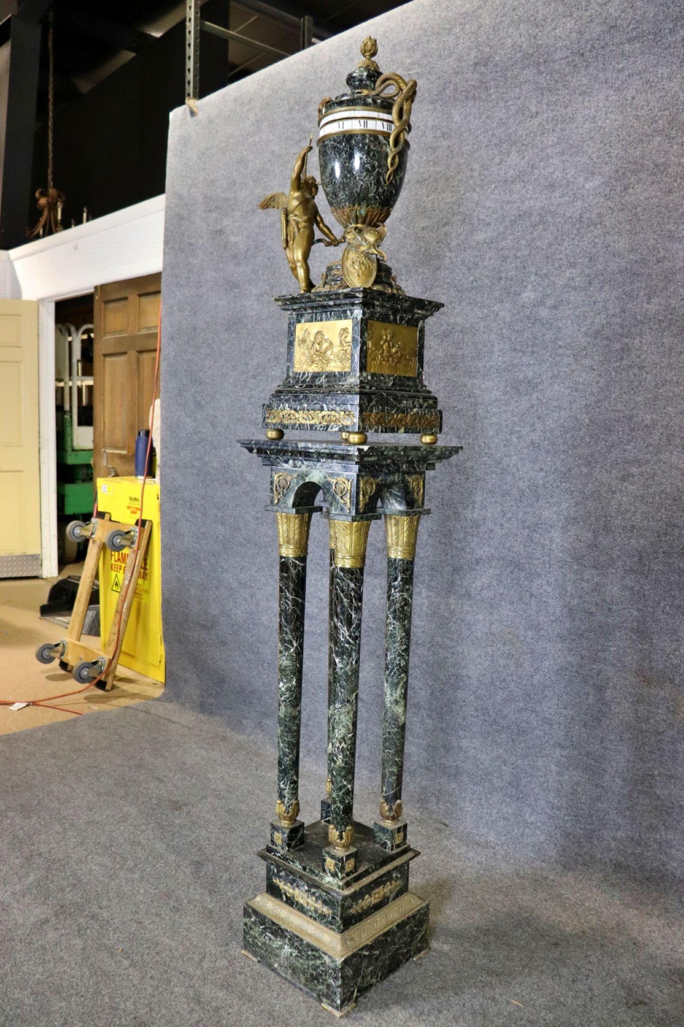 19TH C. Louis XVI Style Gilt Bronze & Green Marble Rotary Clock For Sale 2