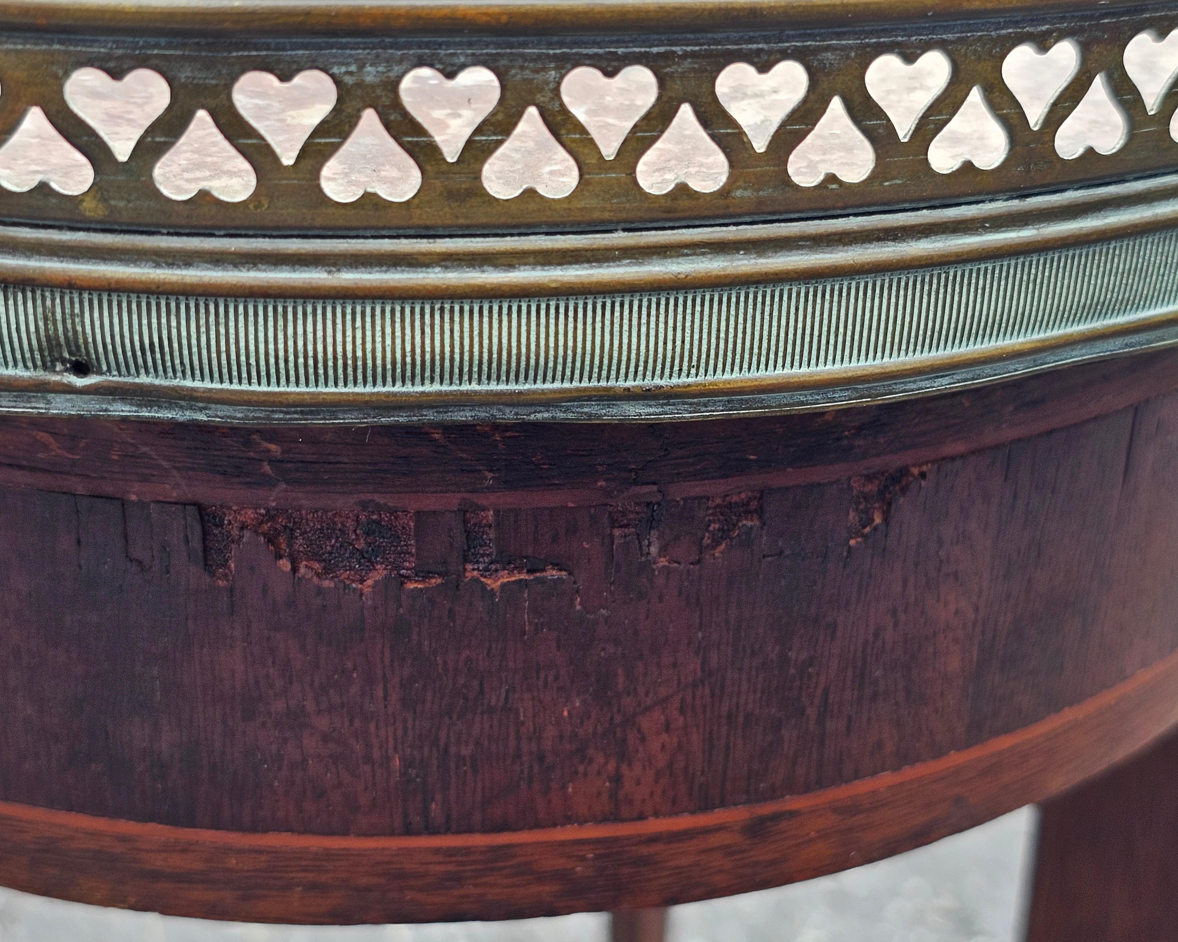 19th C. Louis XVI Style H Herrman Satinwood Inlaid Mahogany & Rouge Marble Table For Sale 3