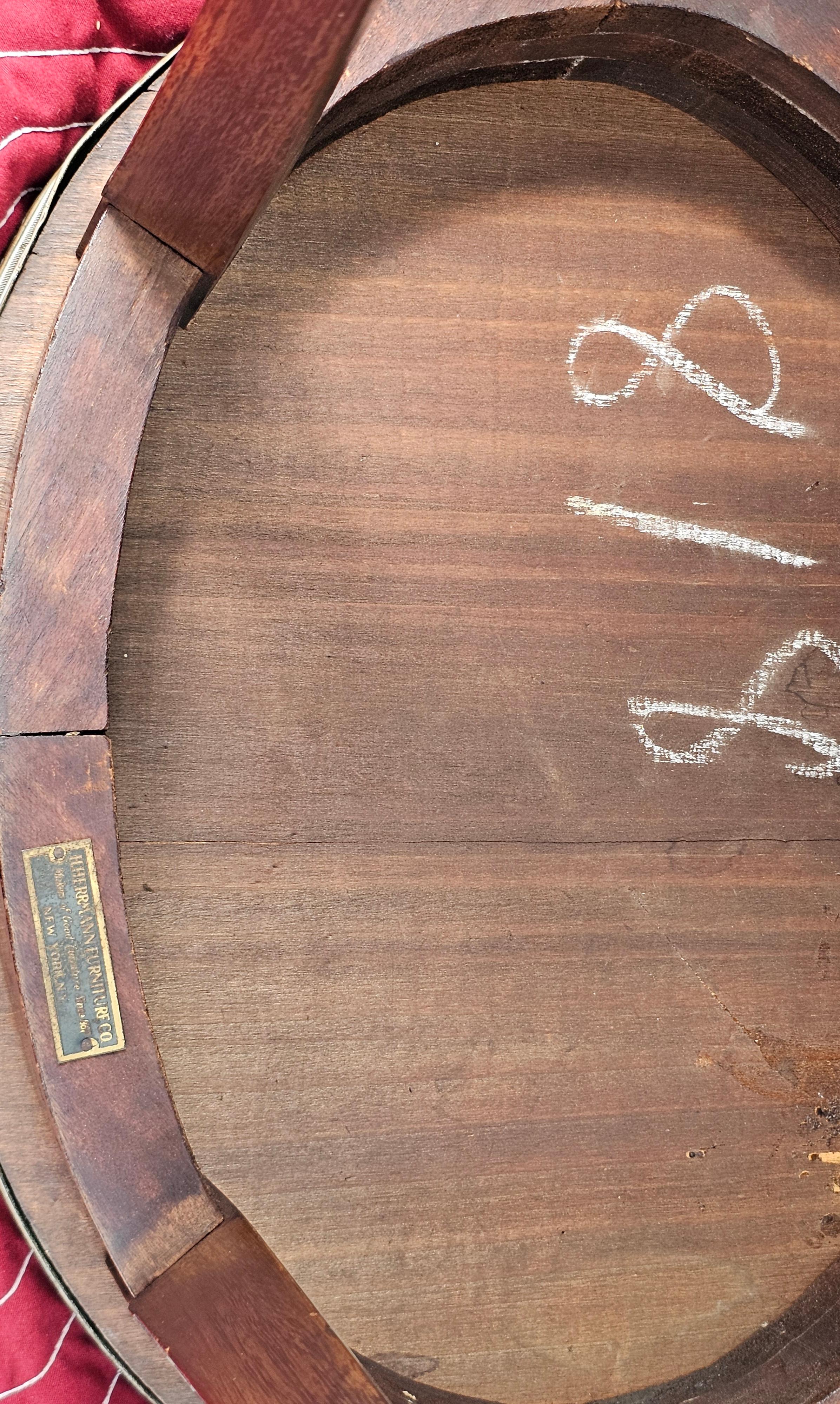 19th C. Louis XVI Style H Herrman Satinwood Inlaid Mahogany & Rouge Marble Table For Sale 5