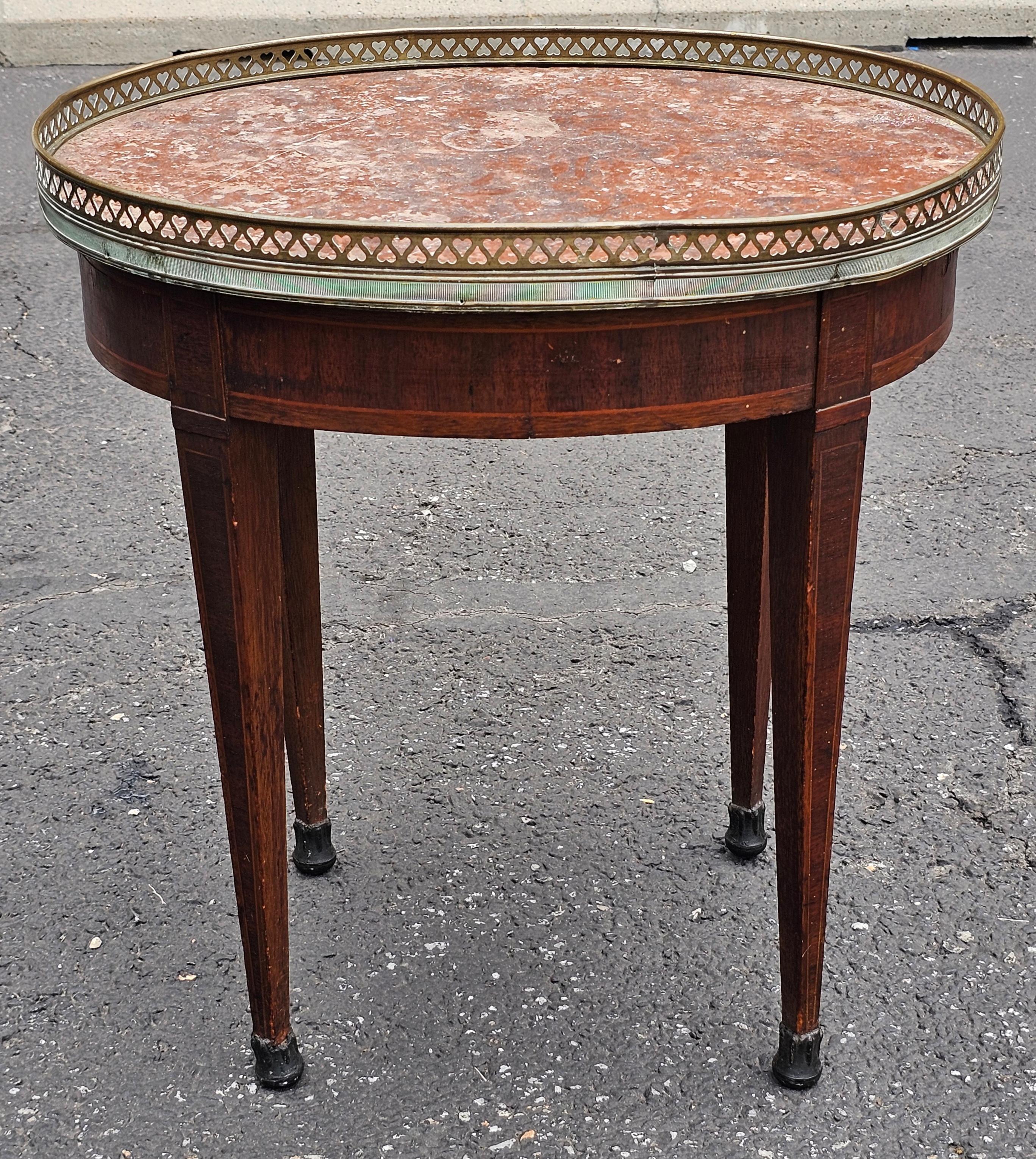 19th C. Louis XVI Style H Herrman Satinwood Inlaid Mahogany & Rouge Marble Table In Good Condition For Sale In Germantown, MD