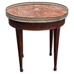 19th C. Louis XVI Style H Herrman Satinwood Inlaid Mahogany & Rouge Marble Table