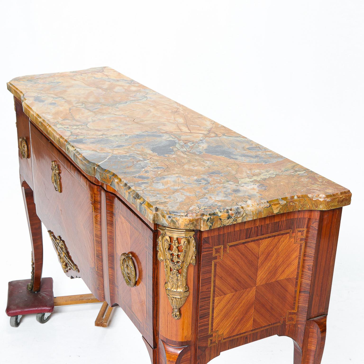 Tulipwood 19th C. Louis XVI Style Marble Top Commode Servante For Sale