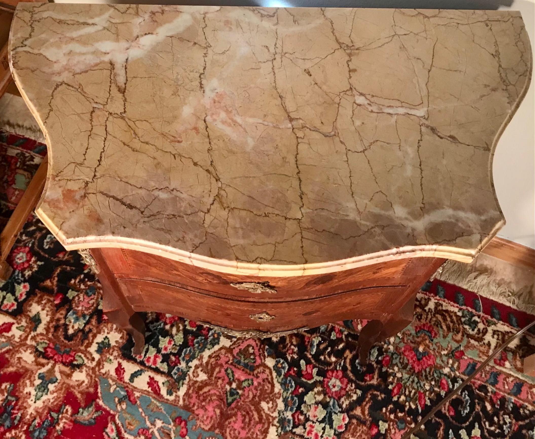 19th C. Louis XVI Style Marquetry 2-drawer Marble Commode  5