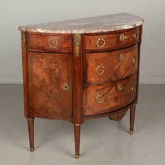 19th c. Louis XVI Style Marquetry Demilune Commode or Half Moon Chest