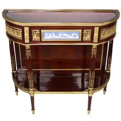19th C. Louis XVI Style Ormolu-Mounted Mahogany Jasperware Console Vitrine Table