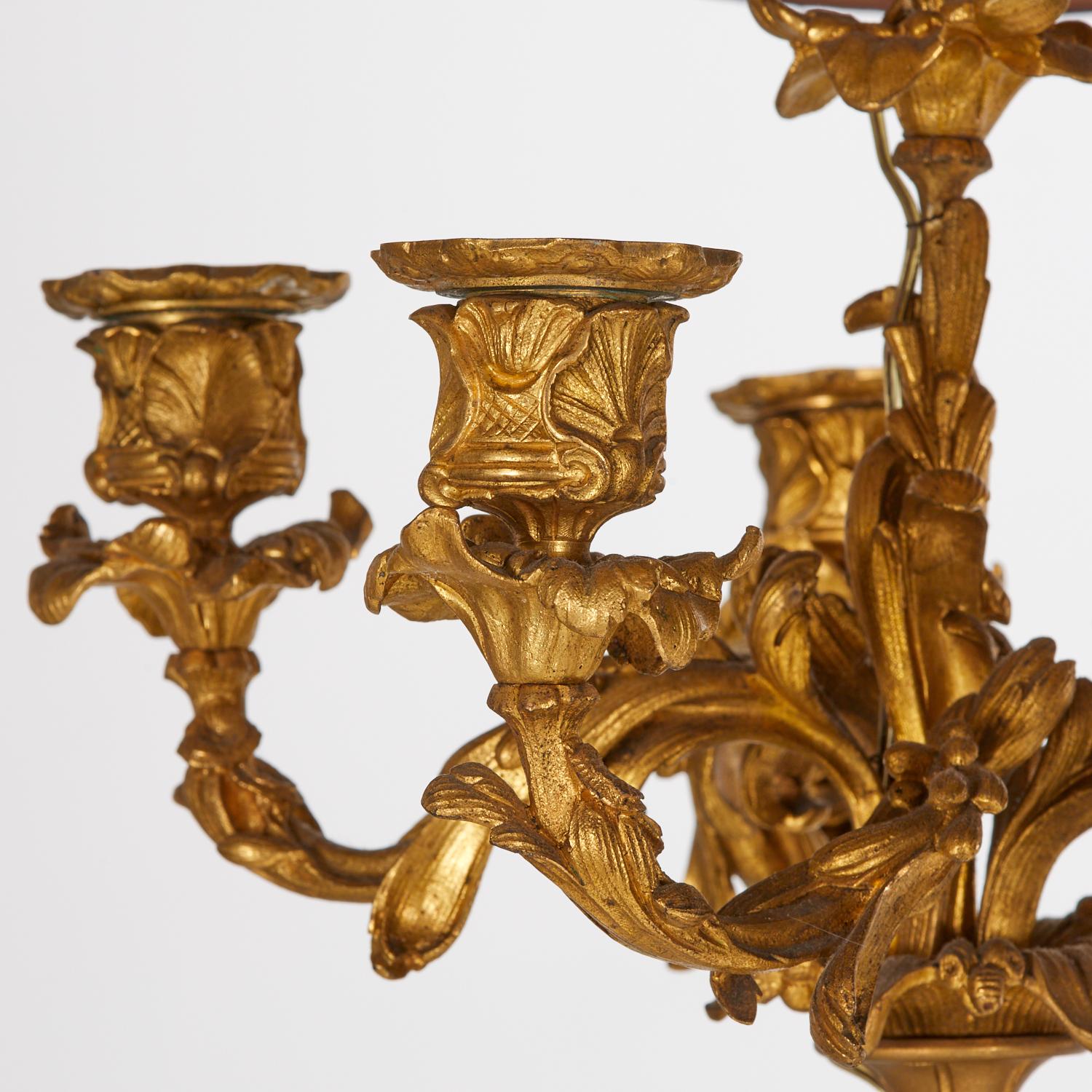 Lámparas Candelabro de Bronce Dorado y Pintado Estilo Luis XVI S. XIX con Pantalla en venta 2