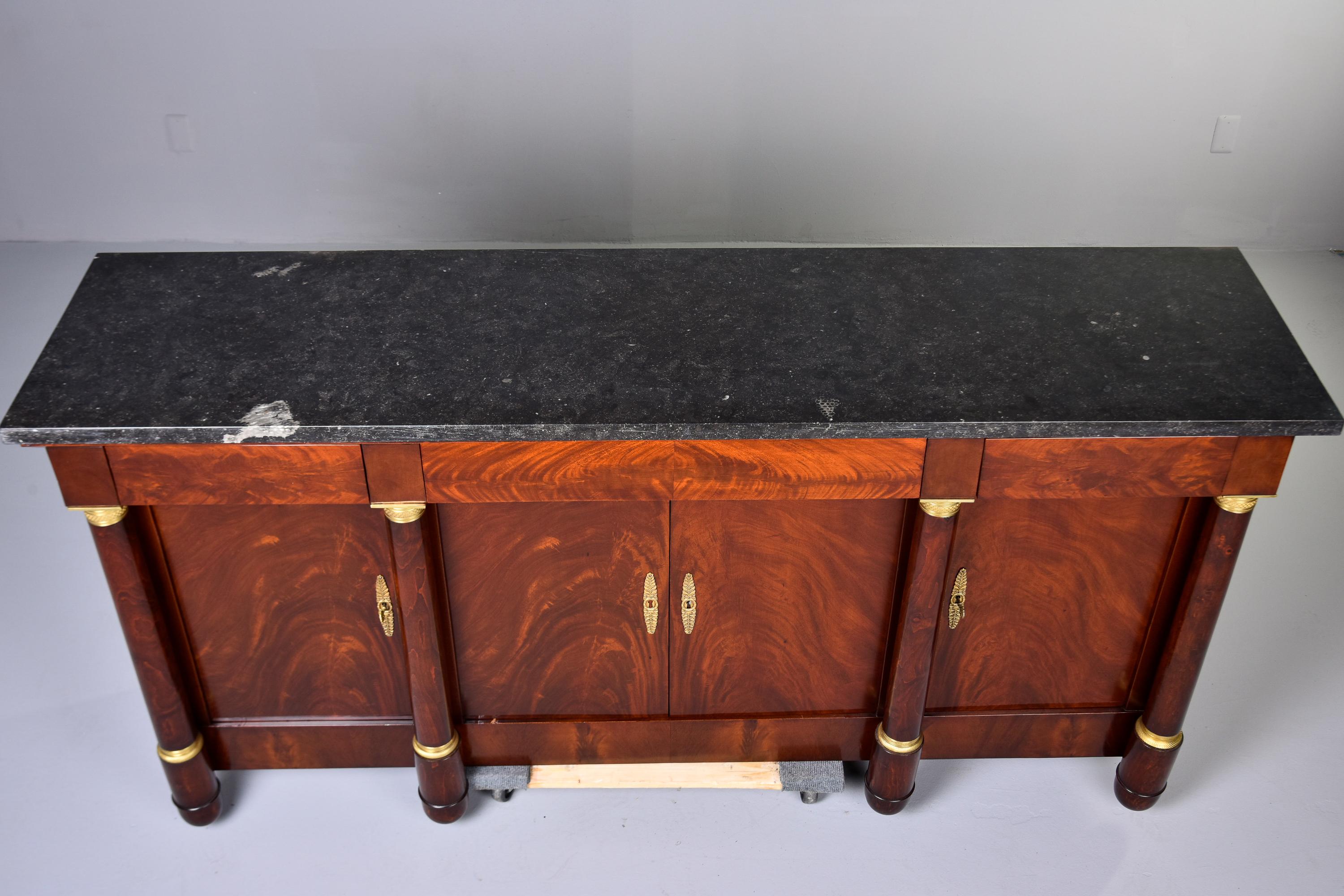 19th C Louis XVI Style Pillared Cabinet with Black Marble Top and Brass Accents 7