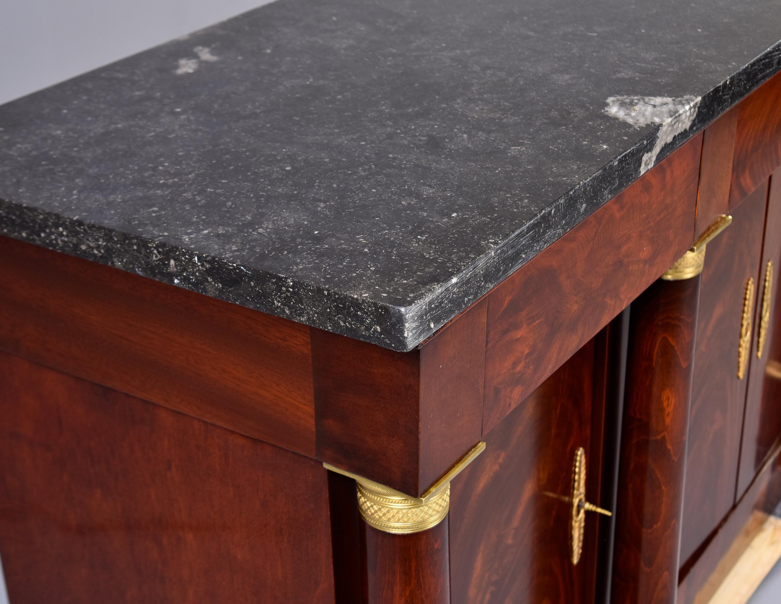 19th C Louis XVI Style Pillared Cabinet with Black Marble Top and Brass Accents 4