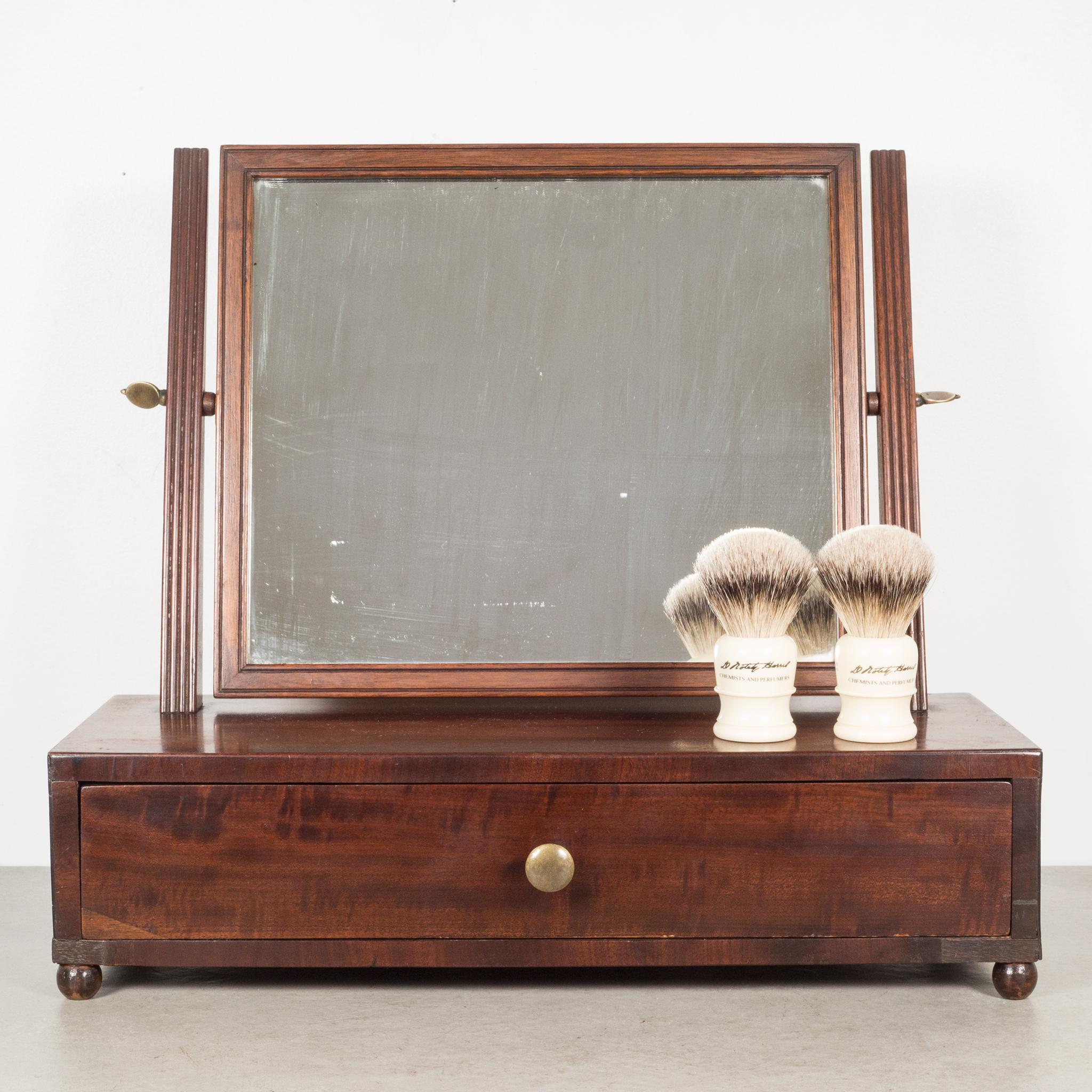 Victorian 19th C. Mahogany and Bronze Table Top Vanity Shaving Mirror, c.1840-1870