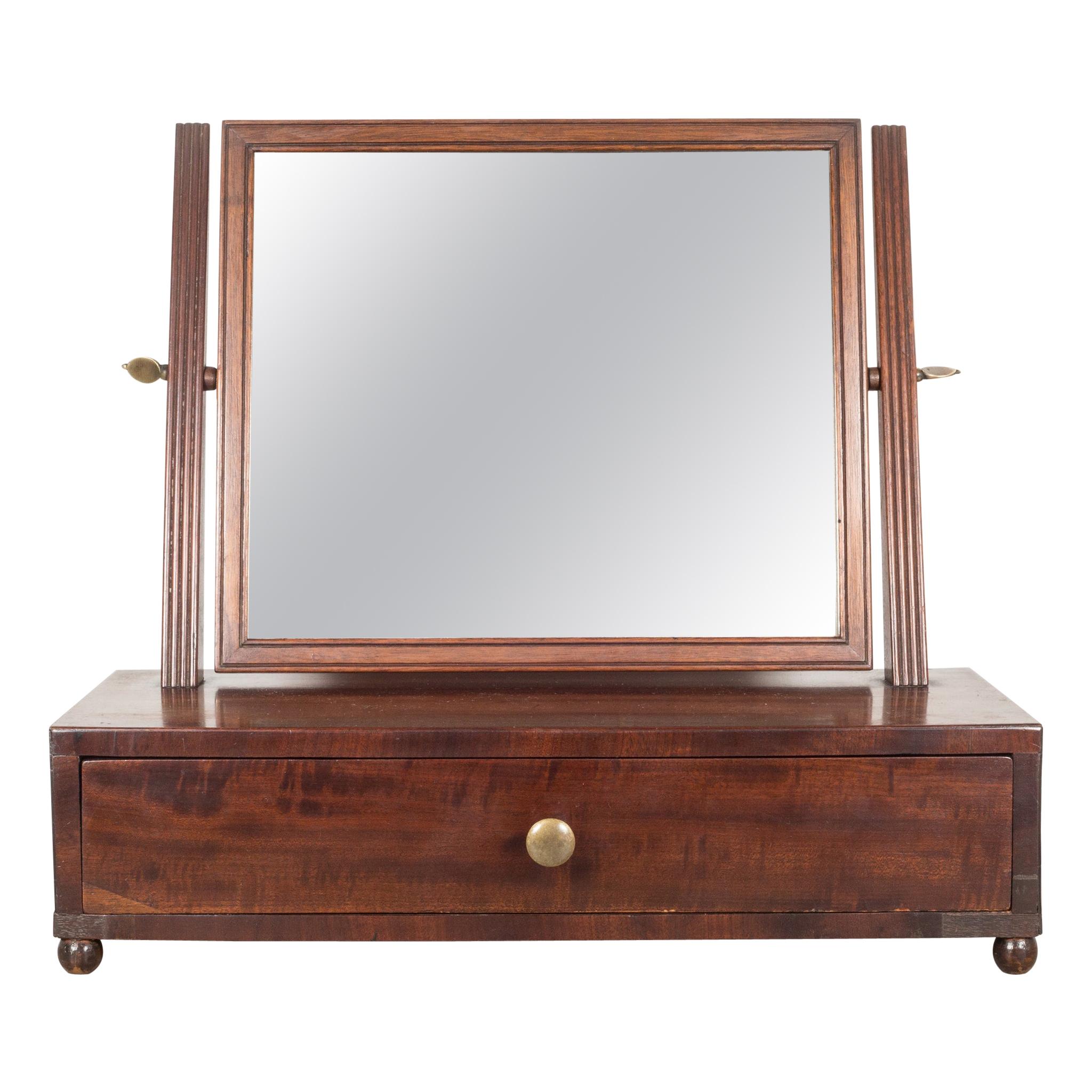 19th C. Mahogany and Bronze Table Top Vanity Shaving Mirror, c.1840-1870