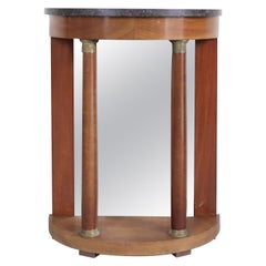 19e s. Demilune en acajou avec plateau en marbre gris