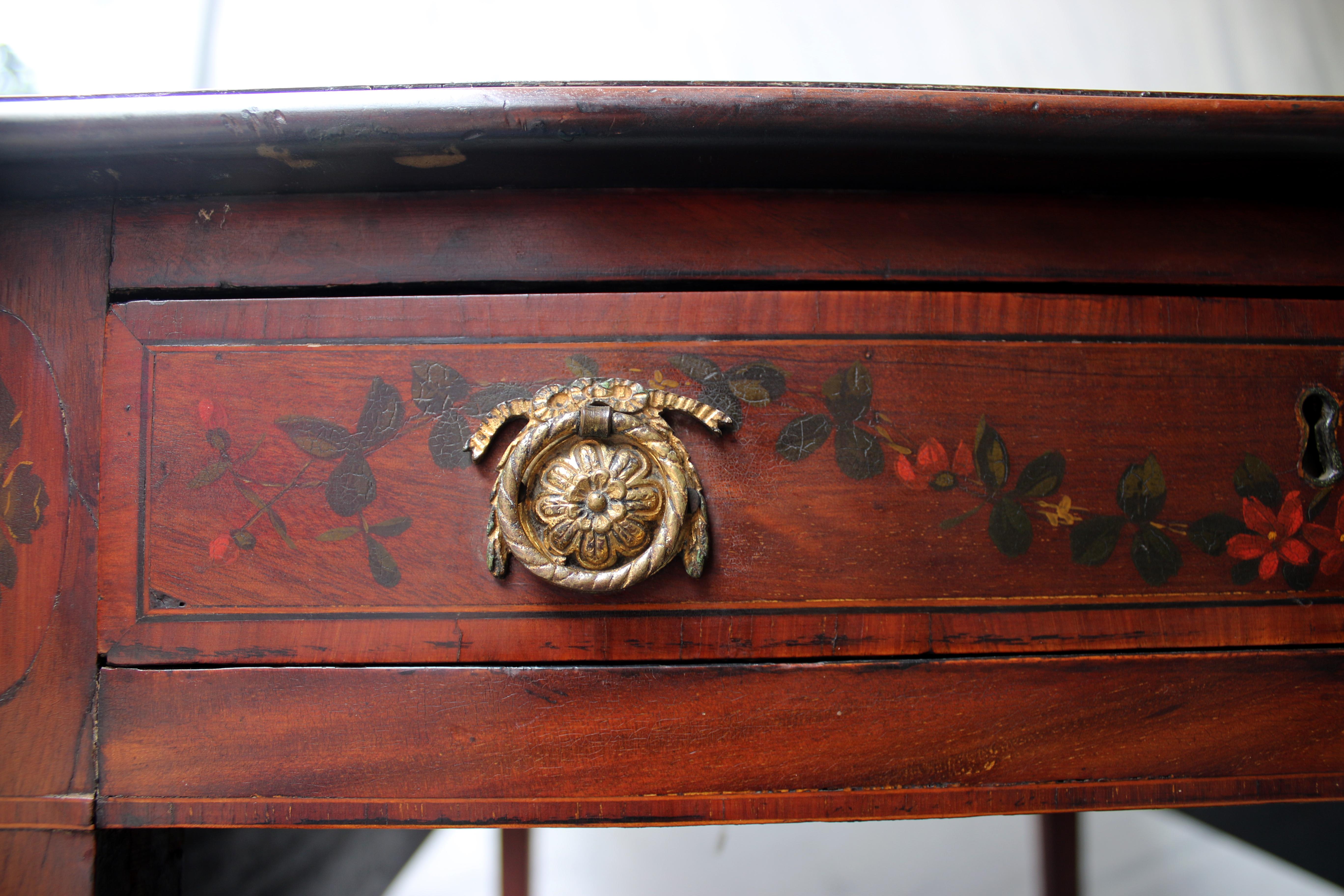 19thc Mahogany Pembroke Table Edwards & Roberts London w/ Decorative Painting  In Good Condition For Sale In Savannah, GA
