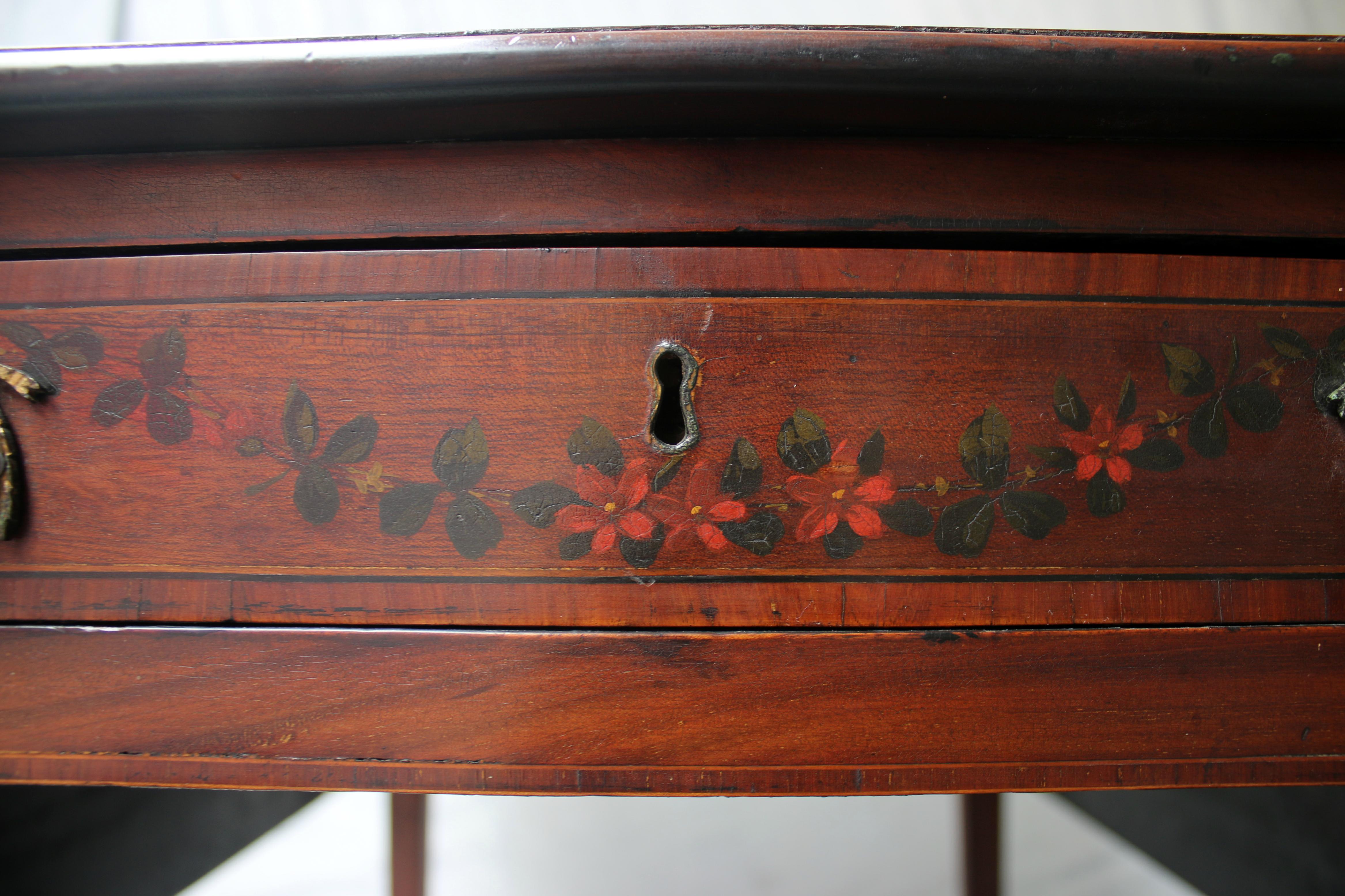 19th Century 19thc Mahogany Pembroke Table Edwards & Roberts London w/ Decorative Painting  For Sale