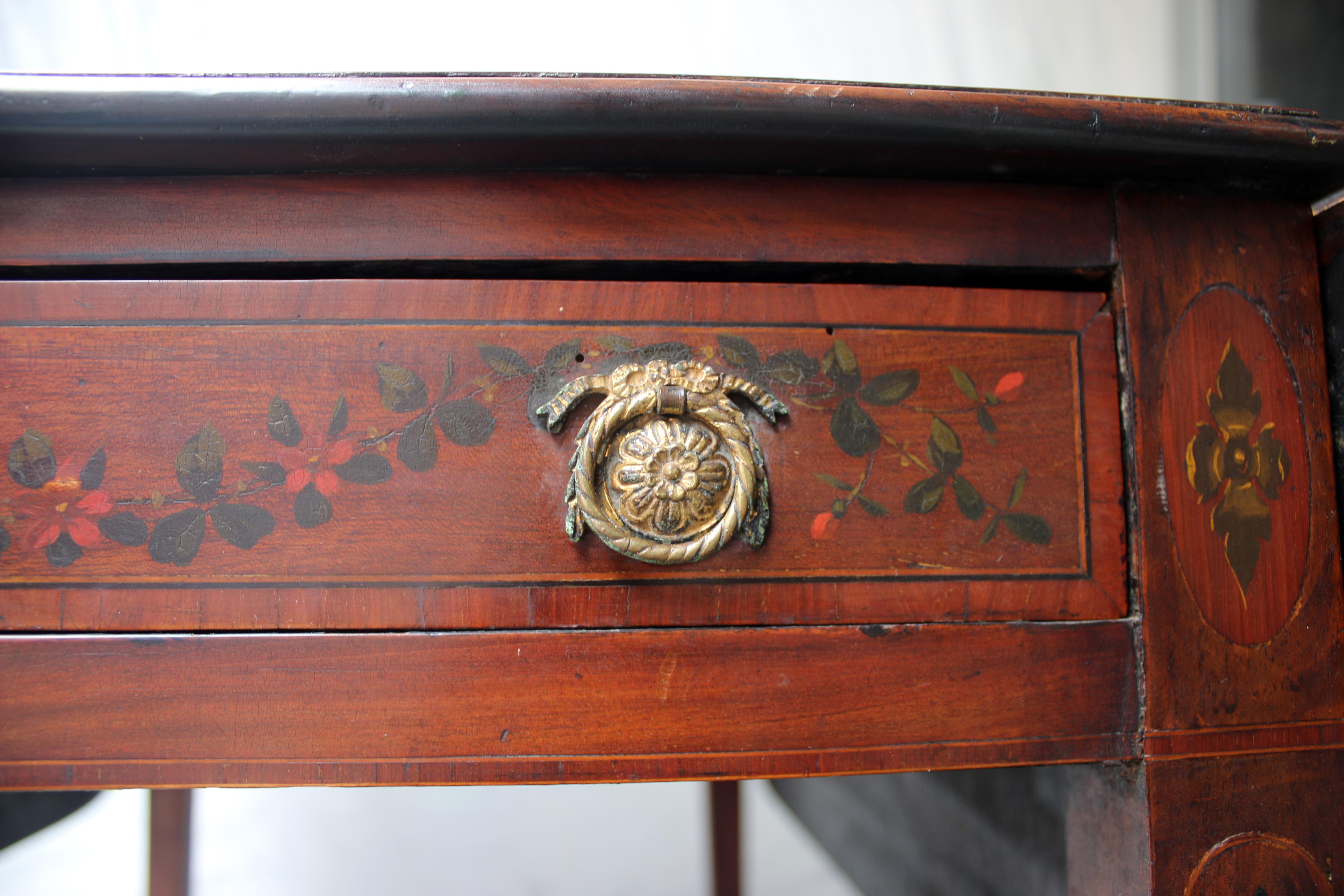 19thc Mahogany Pembroke Table Edwards & Roberts London w/ Decorative Painting  For Sale 1