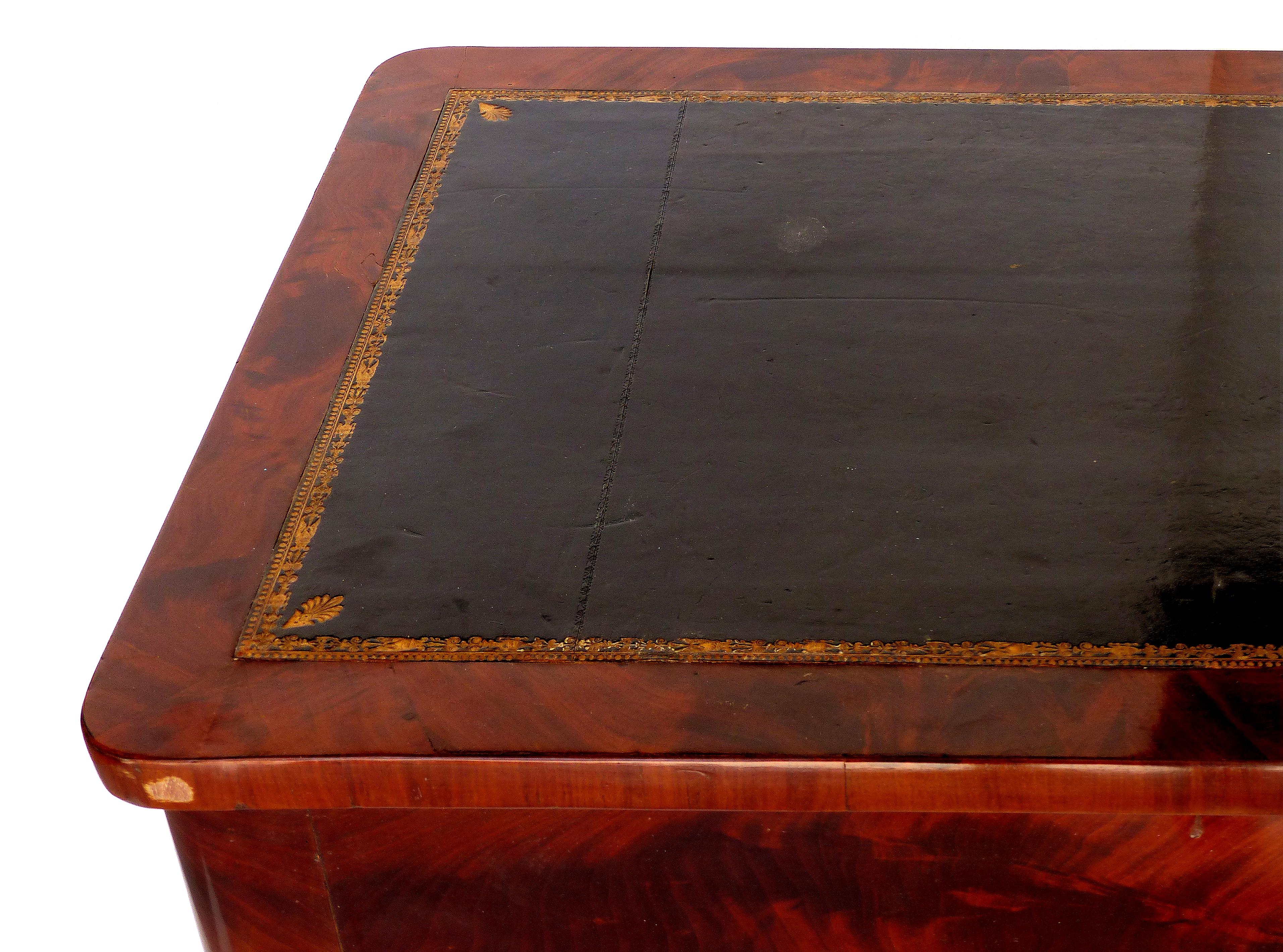 19th-Century Mahogany Writing Desk with Tapering Legs and Embossed Leather Top 8