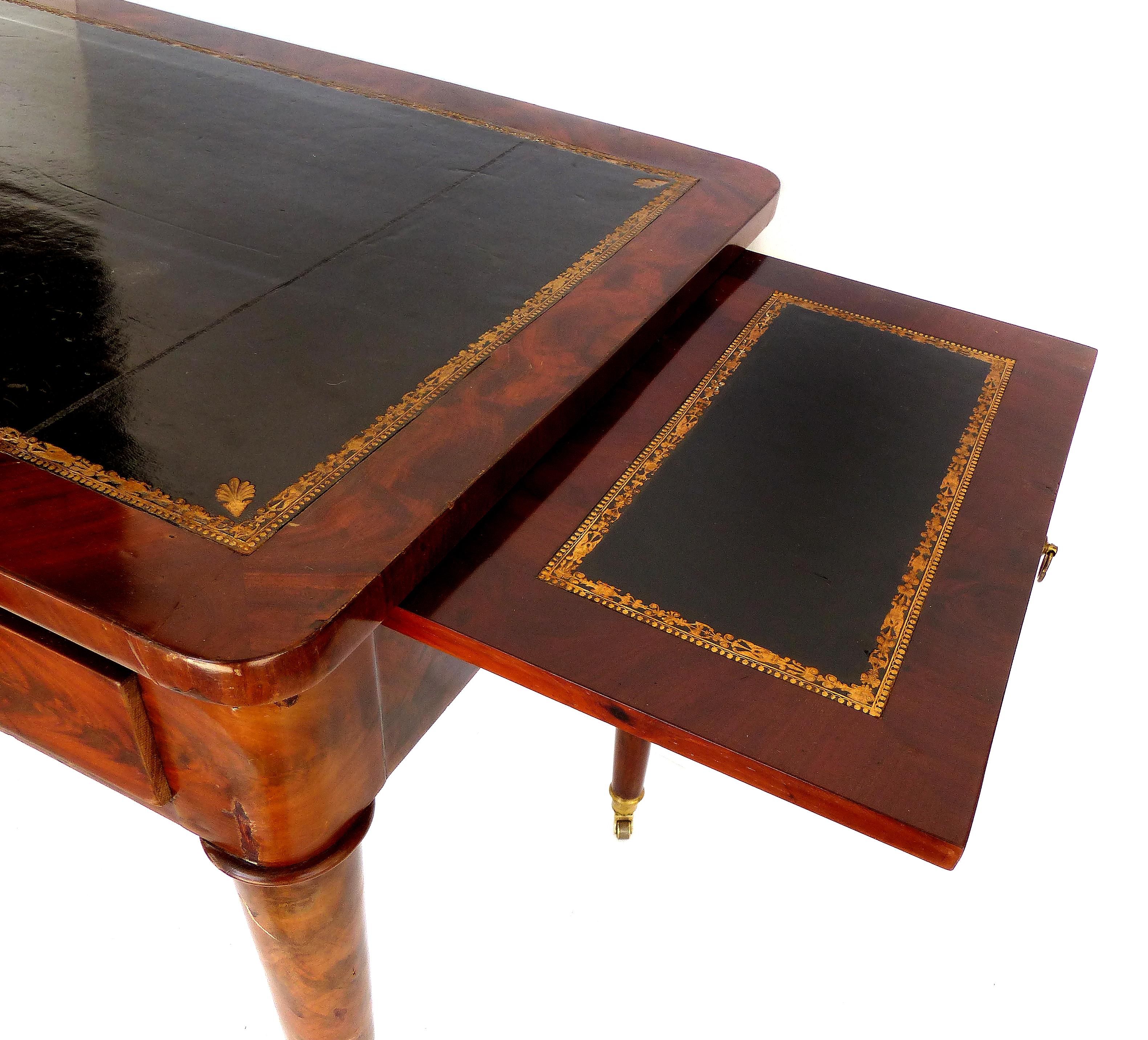 19th-Century Mahogany Writing Desk with Tapering Legs and Embossed Leather Top 2