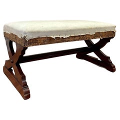 19th c Mahogany X Frame Stool - Upholstery Service Available