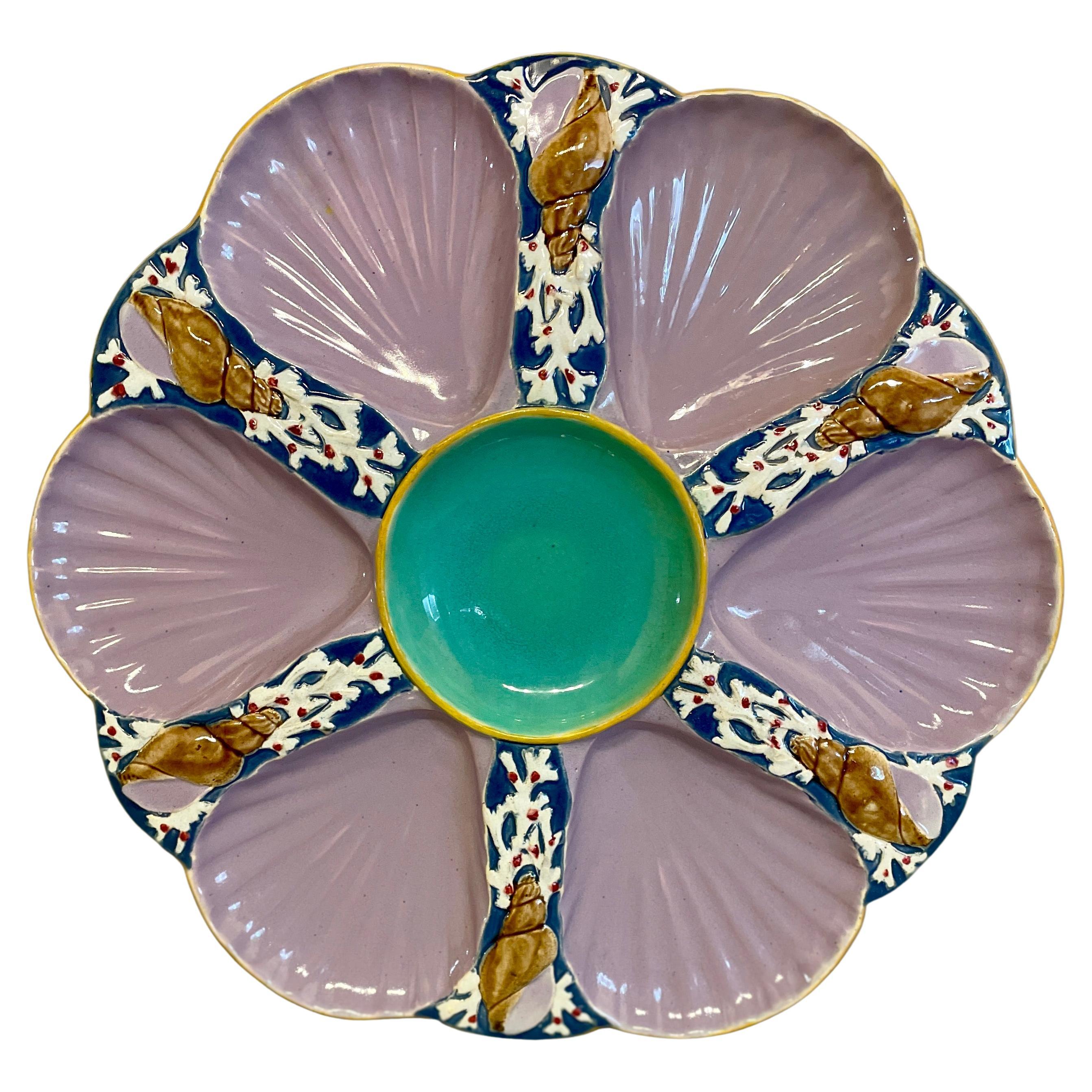 19th C. Majolica English Oyster Plate Holdcroft For Sale