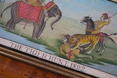 The Tiger Hunt 1892 English School Raj Style, 19e C, encadrée en érable