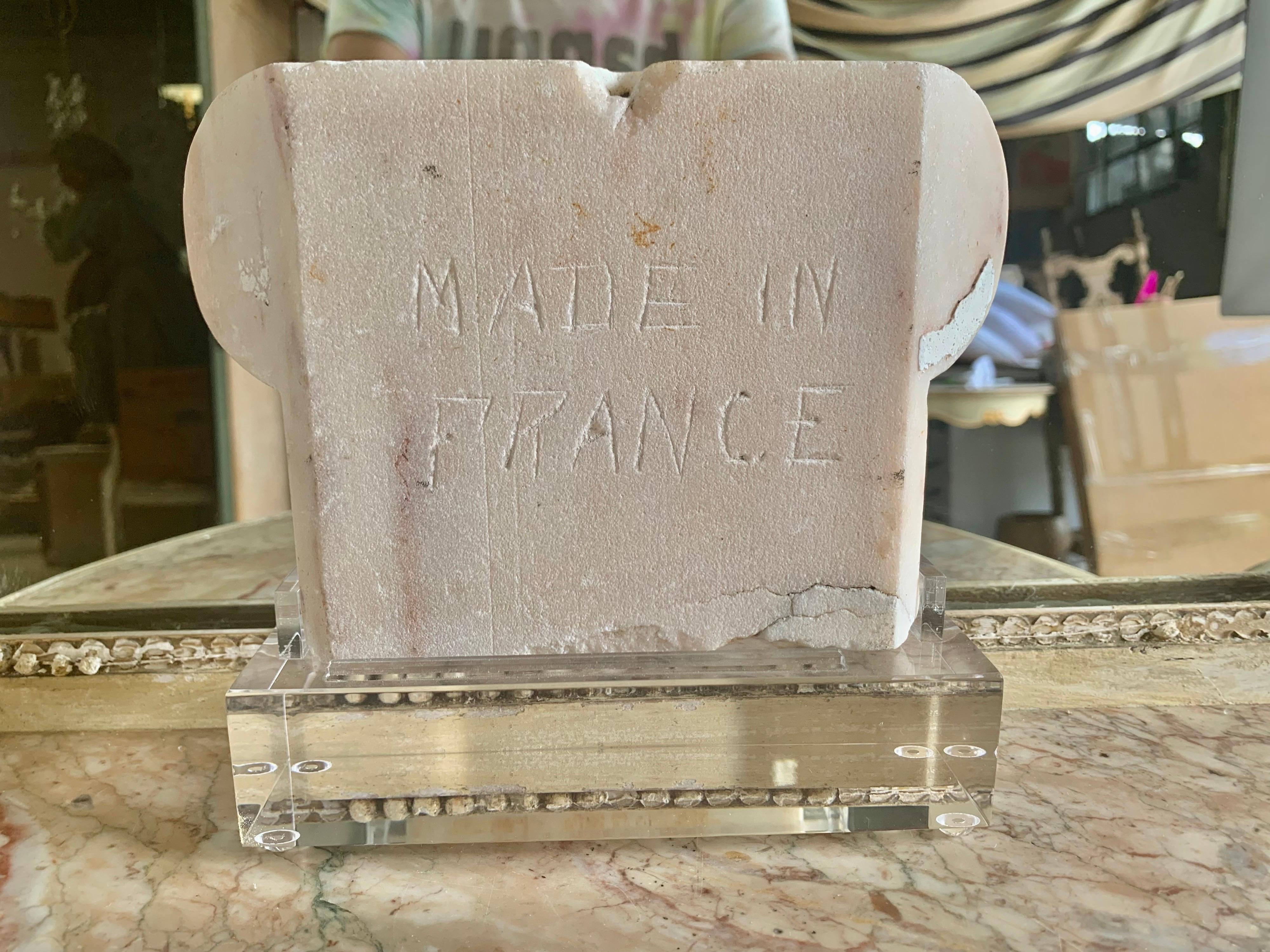 19th C. Marble Capital on Lucite Base In Good Condition In Los Angeles, CA