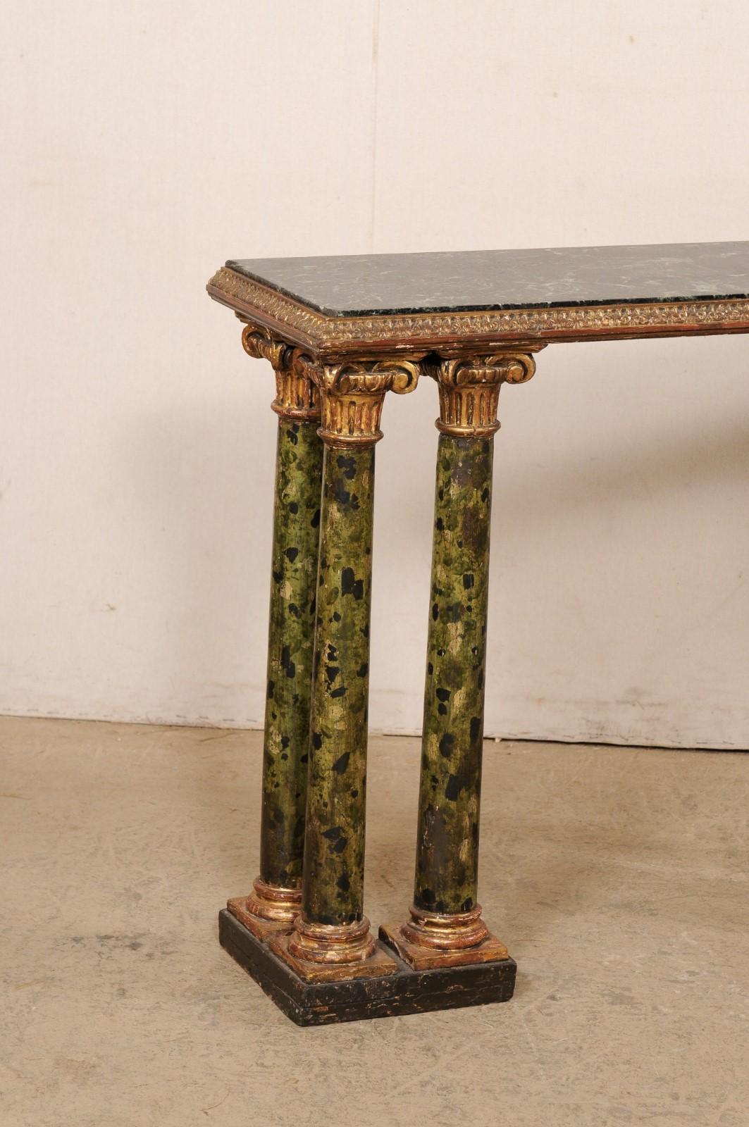 Italian 19th C. Marble Top & Column Leg Console Table from Italy