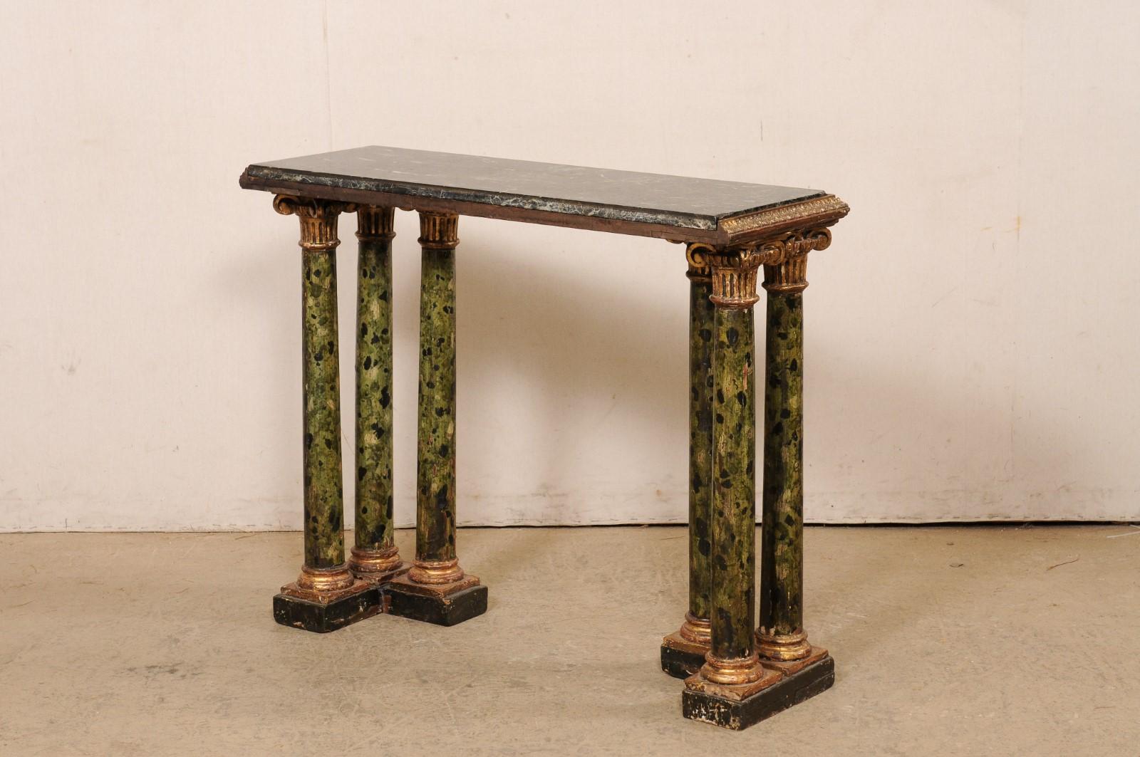 19th Century 19th C. Marble Top & Column Leg Console Table from Italy