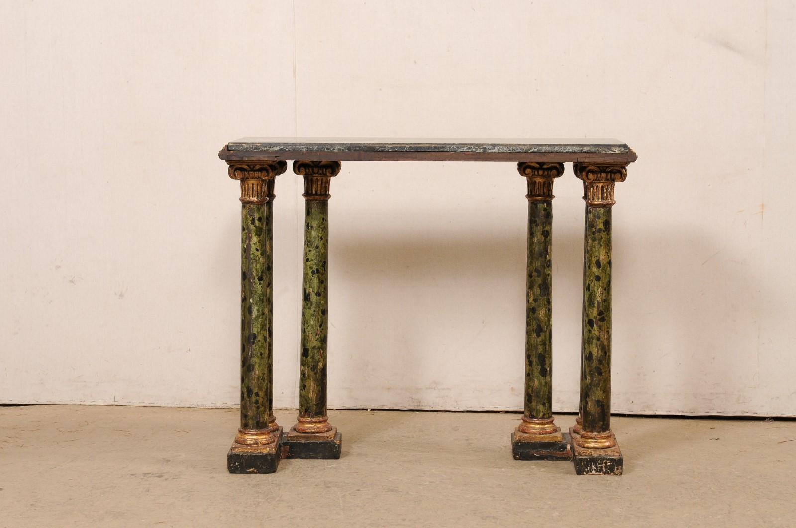 Wood 19th C. Marble Top & Column Leg Console Table from Italy