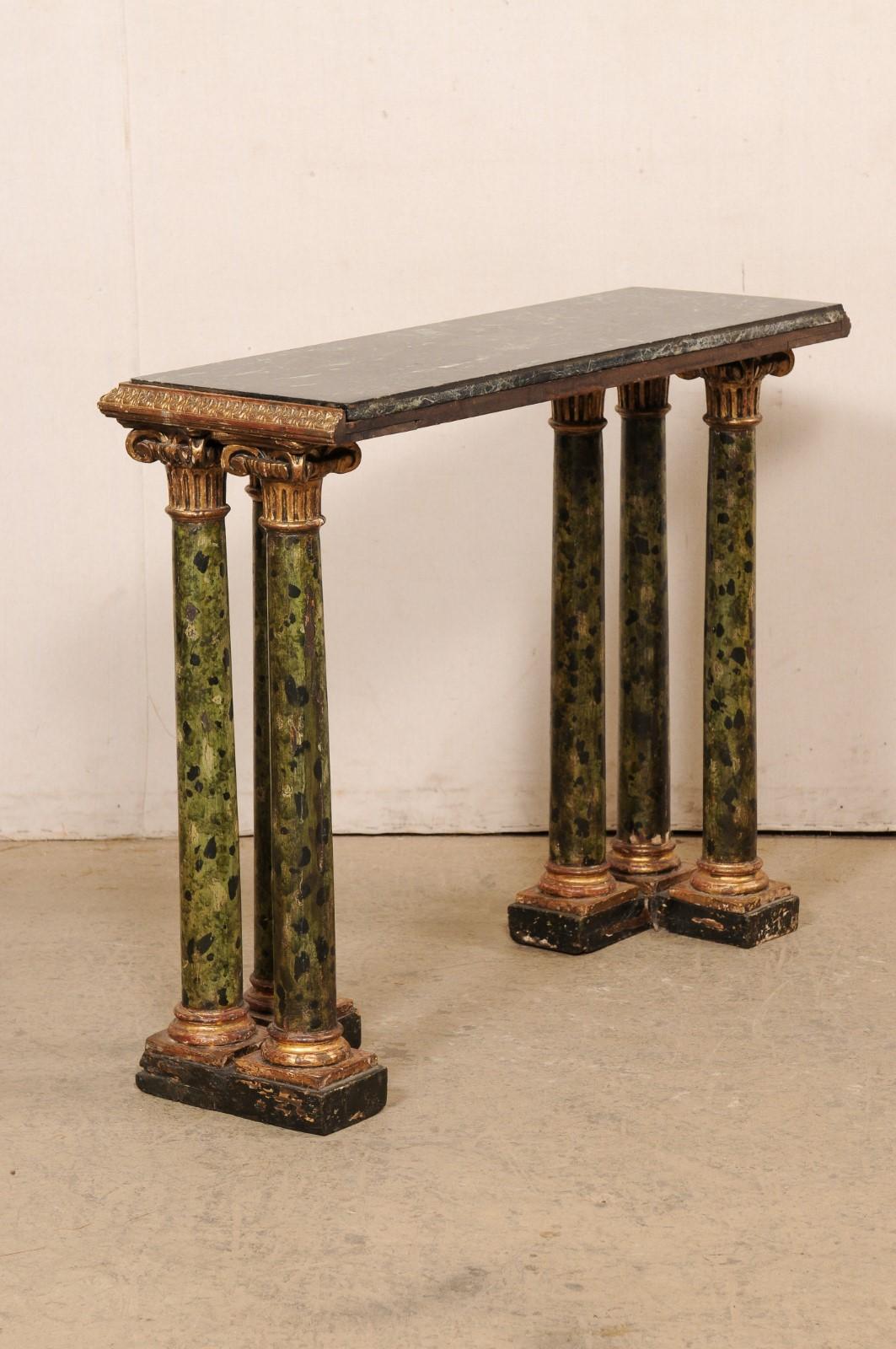 19th C. Marble Top & Column Leg Console Table from Italy 1