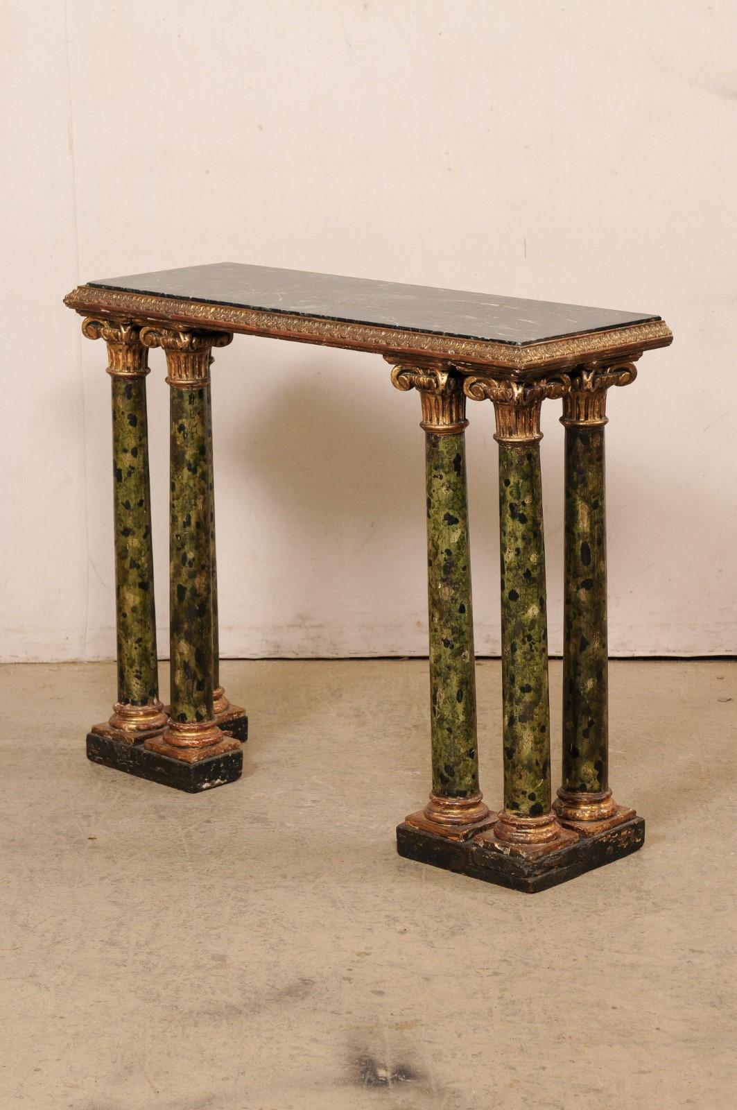 19th C. Marble Top & Column Leg Console Table from Italy 3