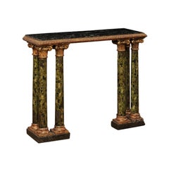 19th C. Marble Top & Column Leg Console Table from Italy