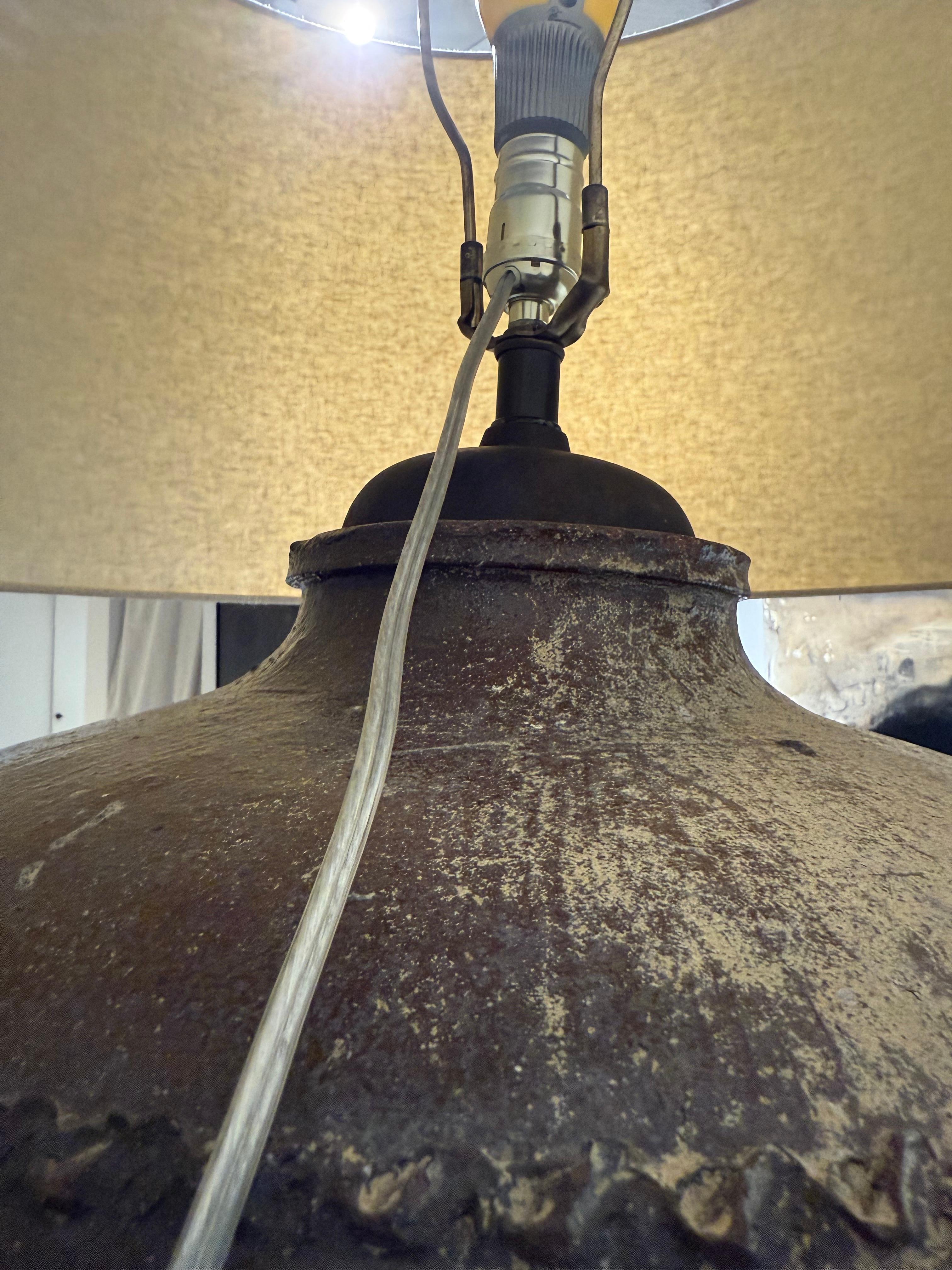 19th C Massive Chinese Lotus Ceramic Grain Vessel Lamp For Sale 6