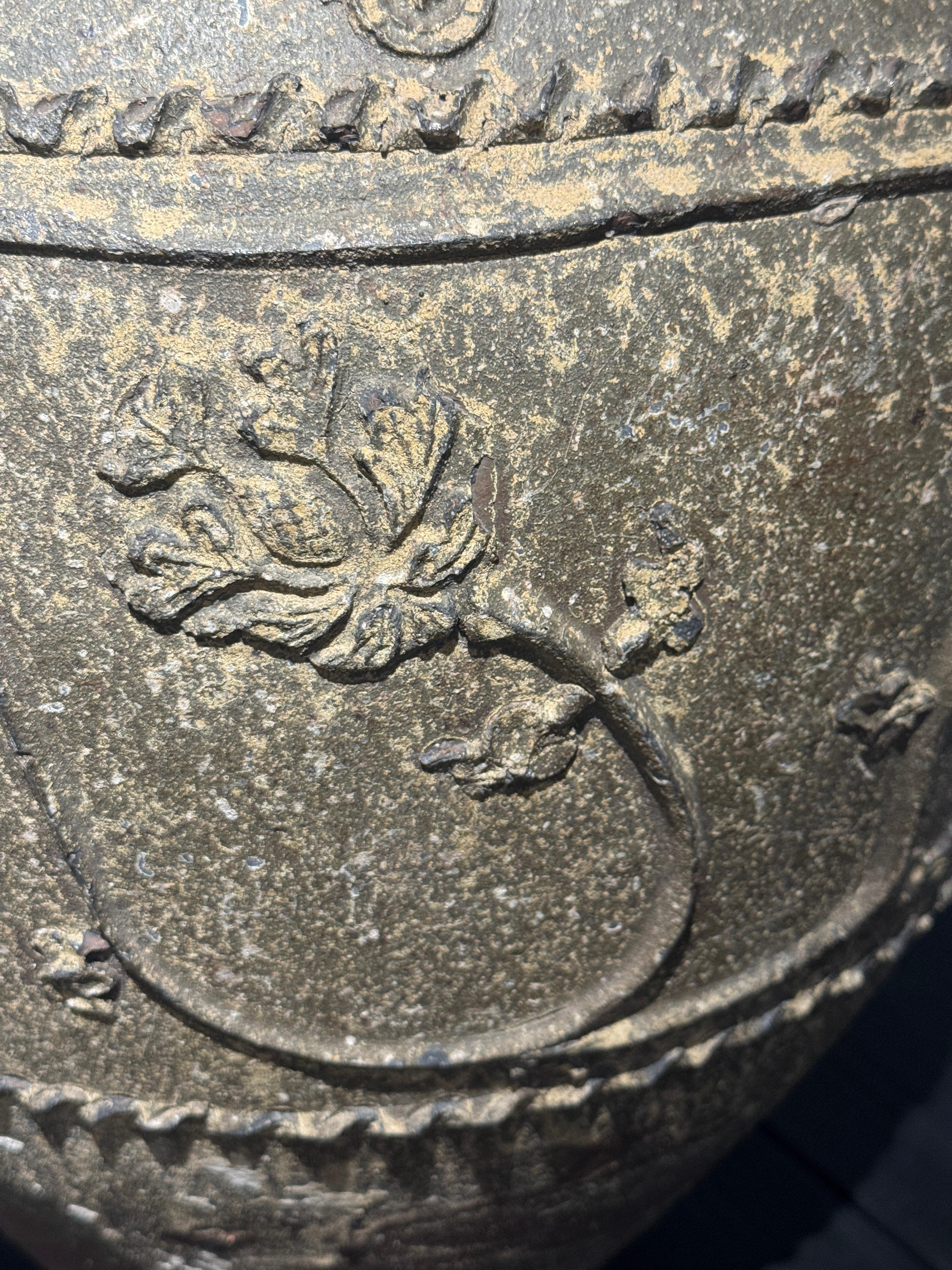 Pottery 19th C Massive Chinese Lotus Ceramic Grain Vessel Lamp For Sale