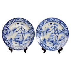 19th C., Meiji, a Pair of Antique Japanese Porcelain Blue and White Charger Dish