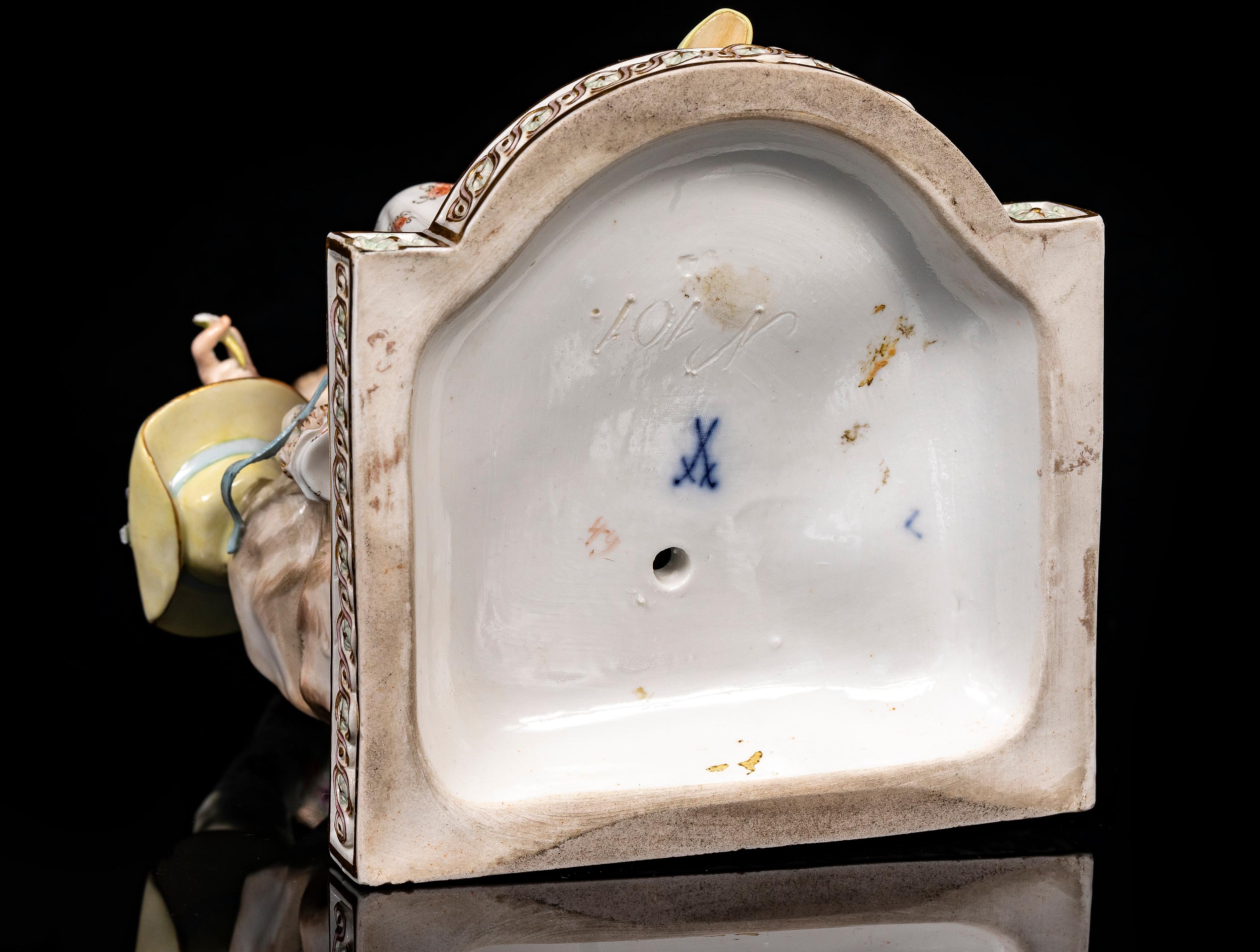 Grupo de mujer sentada con cuenco de flores y cabra, porcelana de Meissen, s. XIX en venta 5