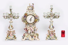 A.I.C. Porcelain Rococo Musician's Clock & Candelabra Garniture Set 19ème C.