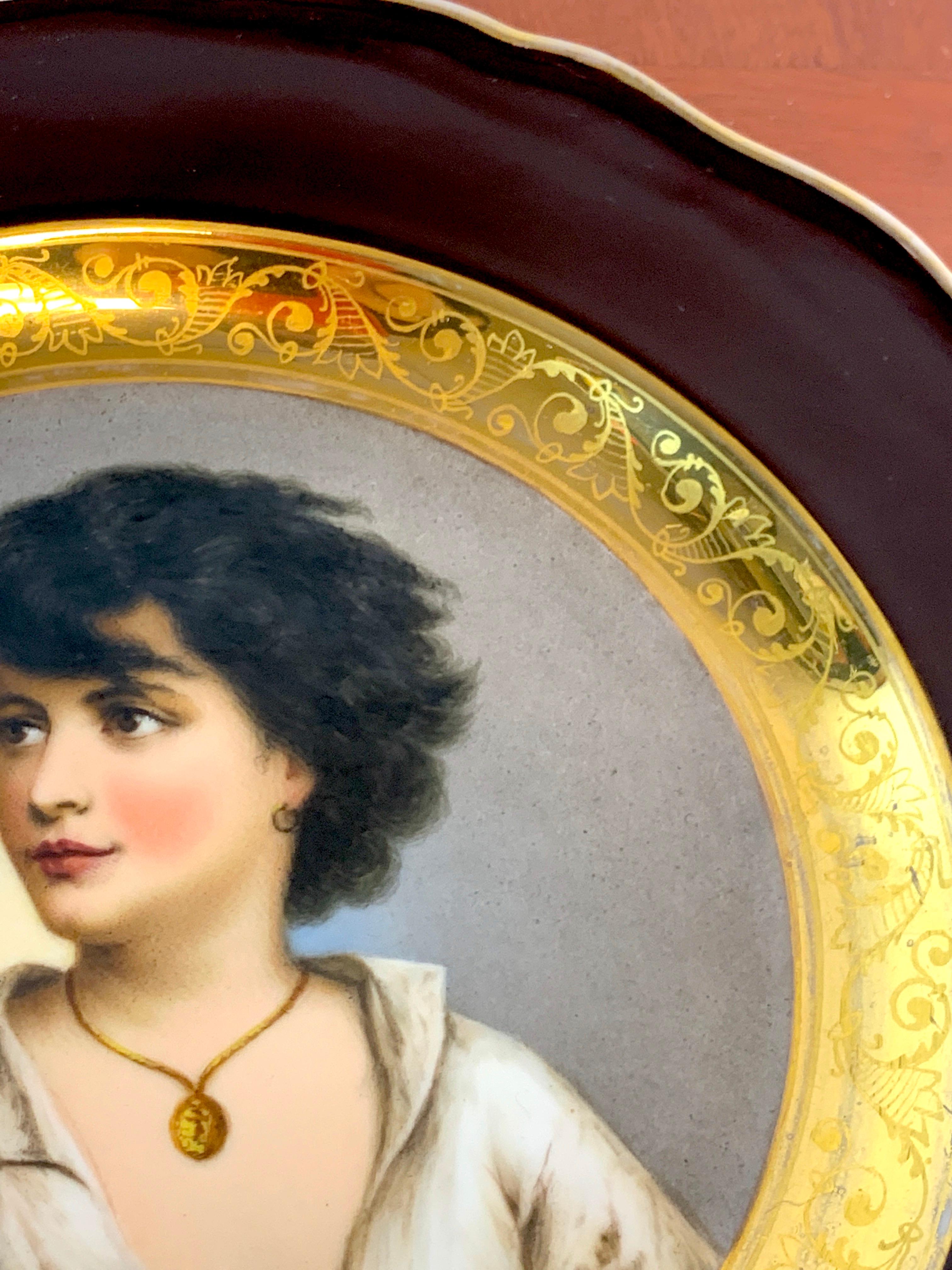 Hand-Painted 19th Century Meissen Portrait Plate of Young Girl with Necklace