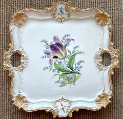 19th C Meissen Tulip Botanical Gilt Tray