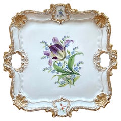 19th C Meissen Tulip Botanical Gilt Tray