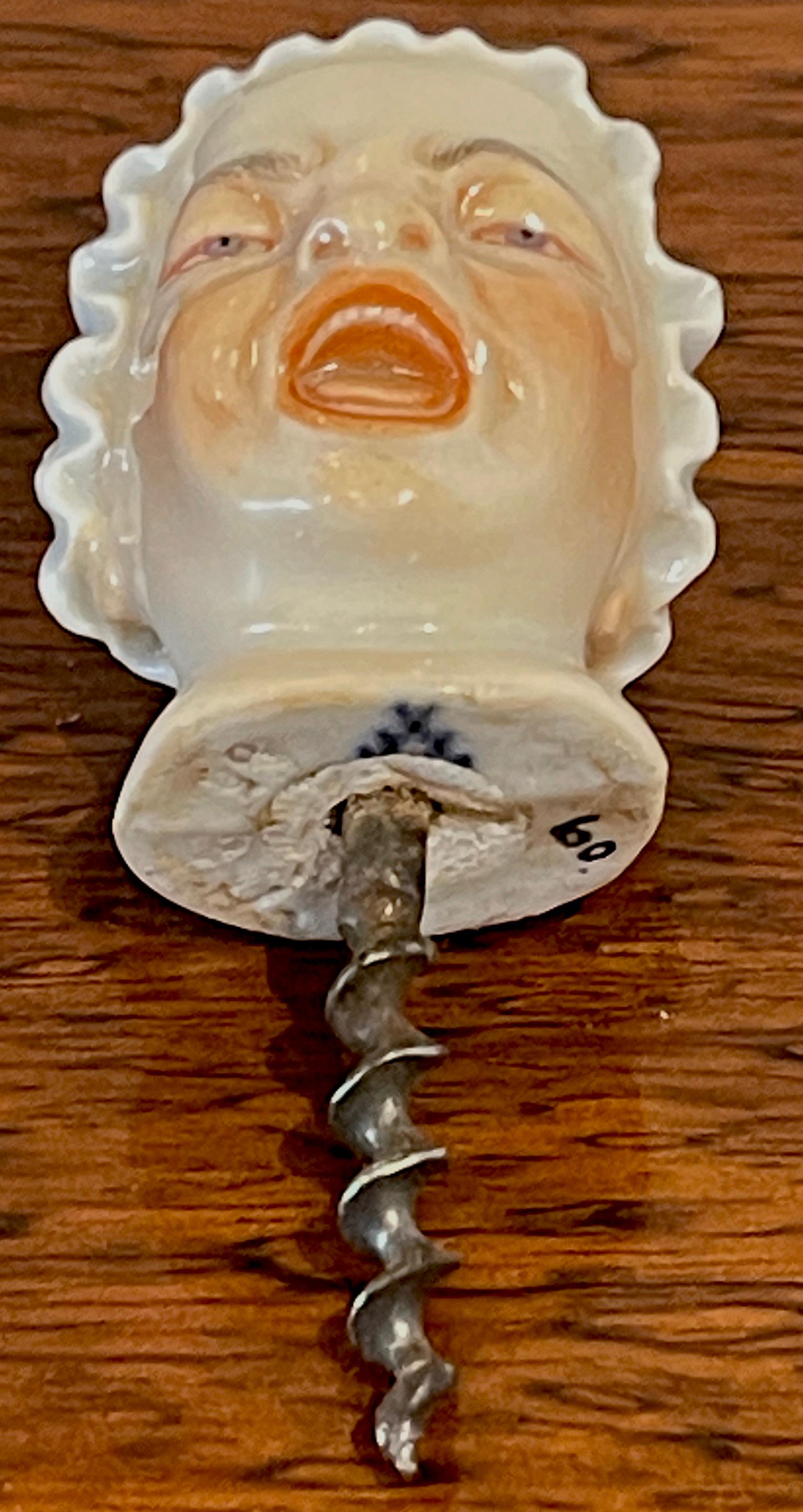 19th C. Meissen 'Winey Wife' Caricature Bottle Stopper / Corkscrew with Case For Sale 5