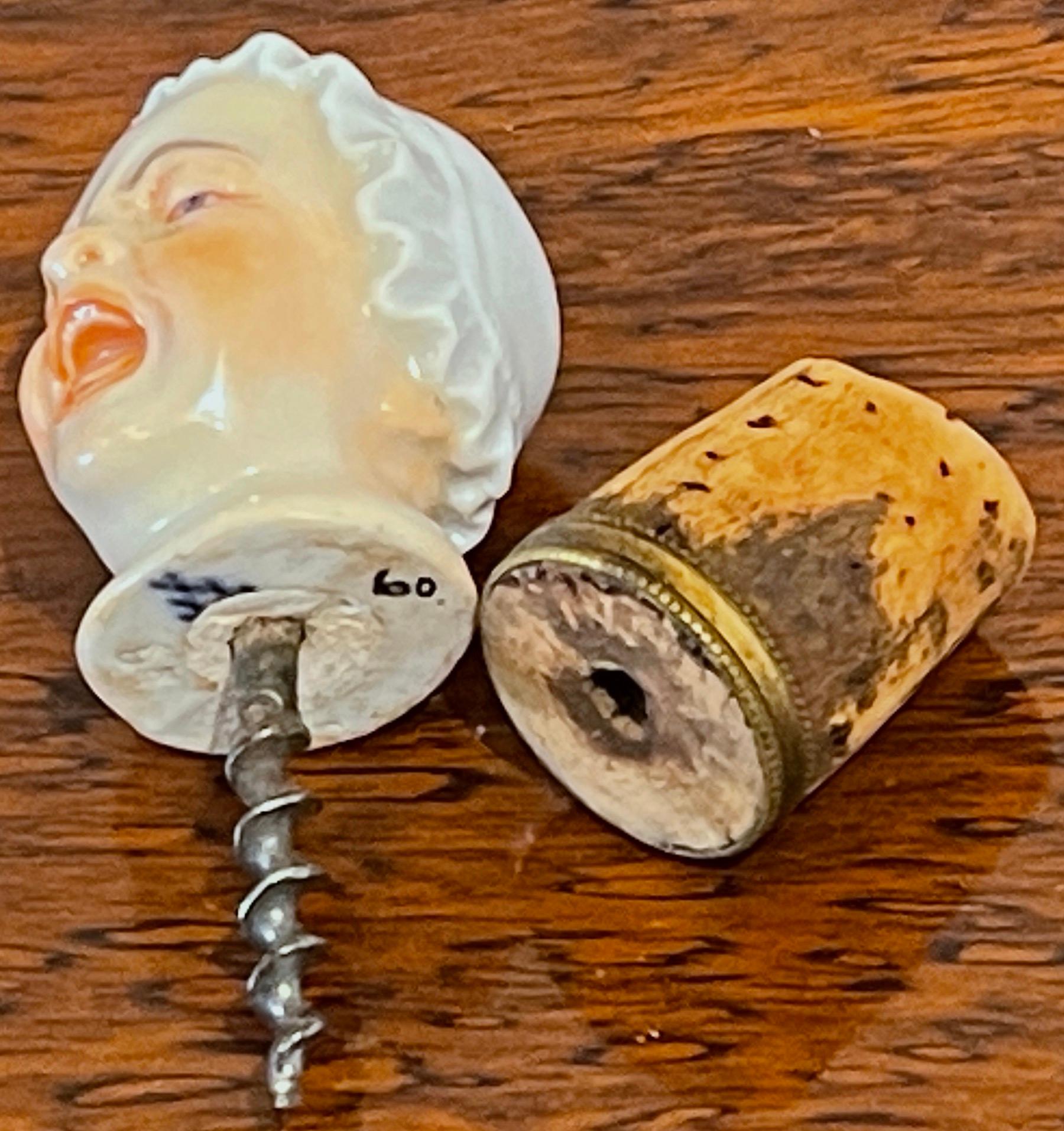  19th C. Meissen 'Winey Wife' Caricature Bottle Stopper / Corkscrew with Case For Sale 8