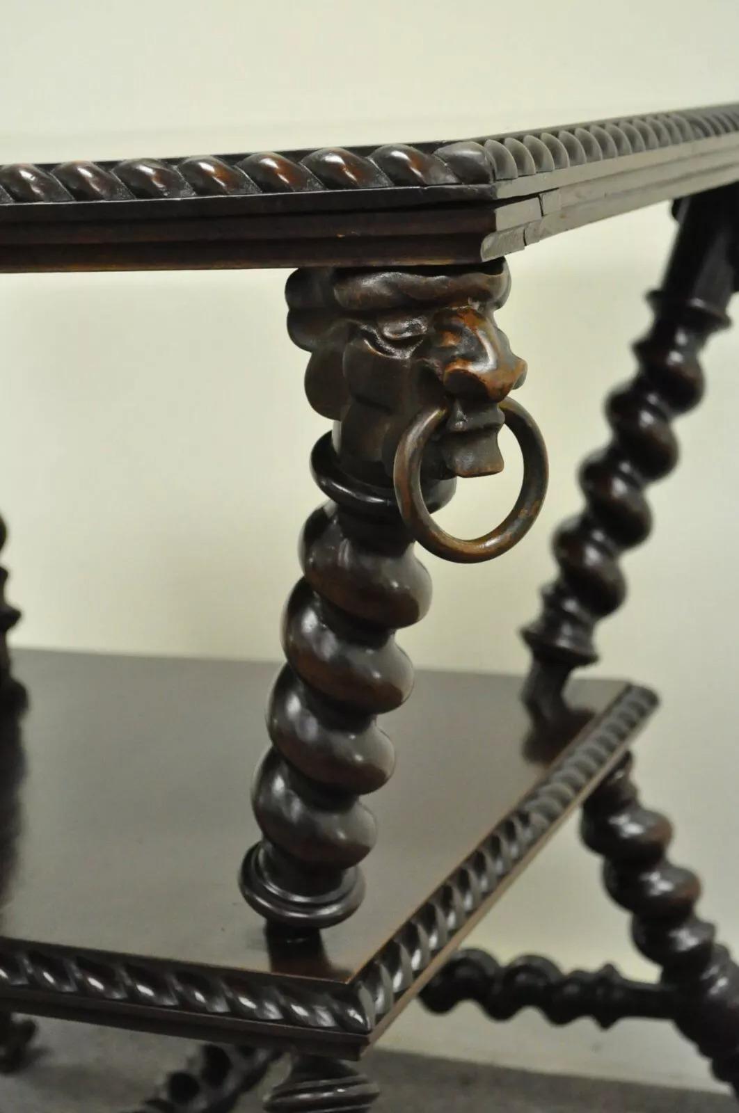 Unknown 19th C. Merklen Bros. Victorian Barley Twist Figural Mahogany Parlor Lamp Table