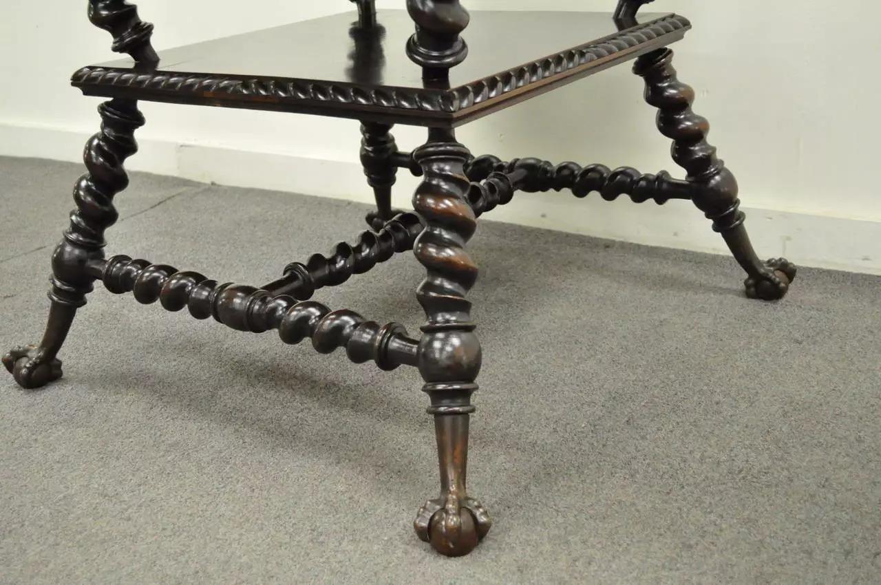 Bronze 19th C. Merklen Bros. Victorian Barley Twist Figural Mahogany Parlor Lamp Table