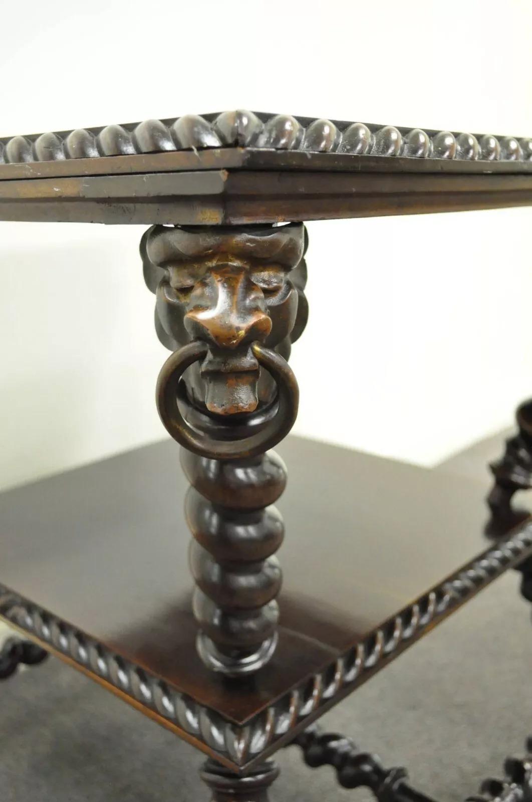 19th C. Merklen Bros. Victorian Barley Twist Figural Mahogany Parlor Lamp Table 3